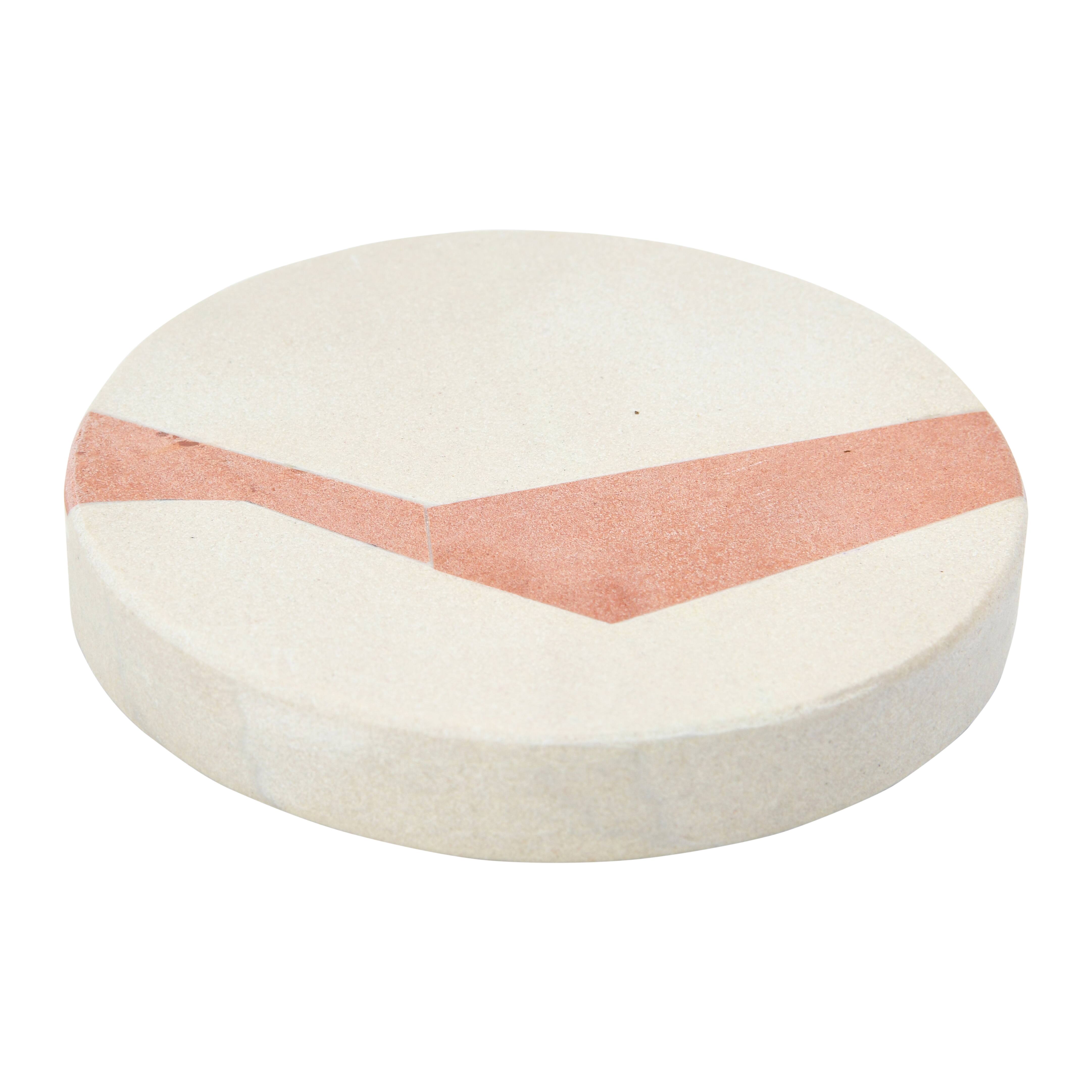 Hello Honey&#xAE; Off-White and Terracotta Round Sandstone Coaster Set with Abstract Design