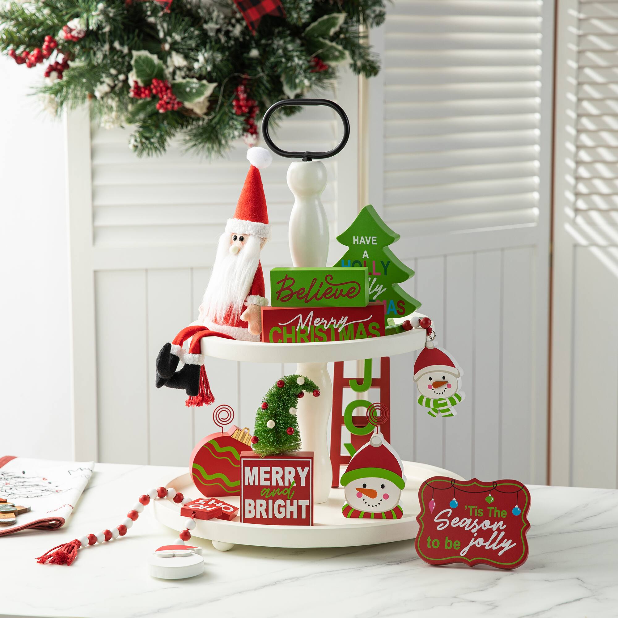 Glitzhome® Christmas Wooden Word Signs & Fabric Santa Set