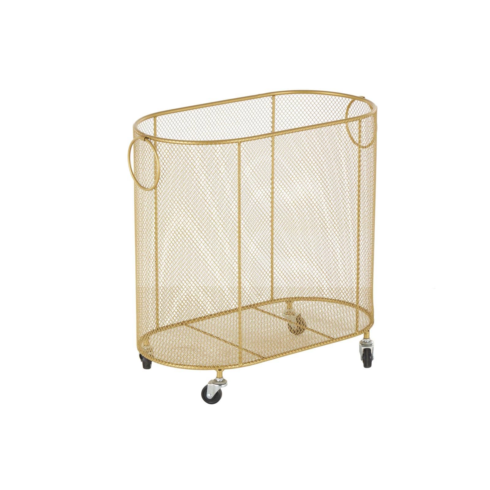 21&#x22; Metal Oval Mesh Wire Rolling Laundry Storage Cart with Ring Handles