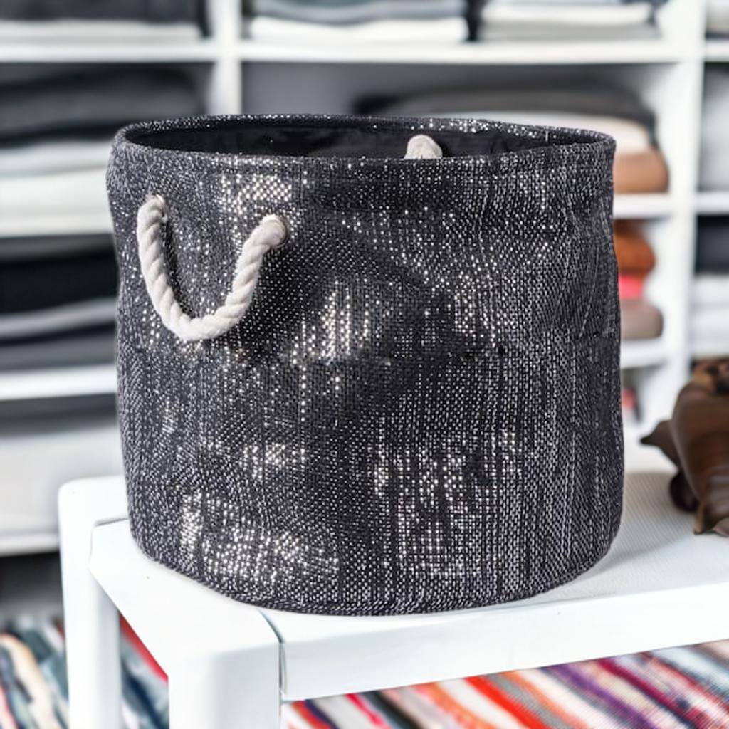 DII® 12" Lurex Black & Silver Round Paper Bin