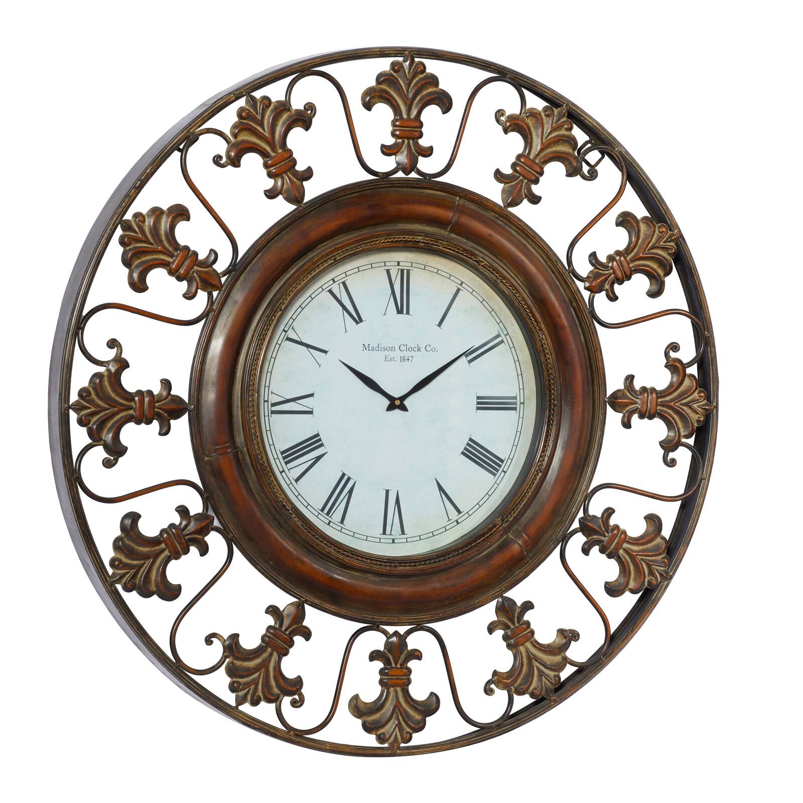 Brown Antique Fleur De Lis Wall Clock