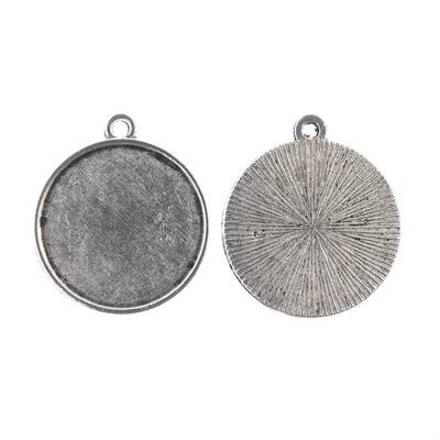 John Bead 22mm Antique Silver Round Pendant Frames, 4ct.