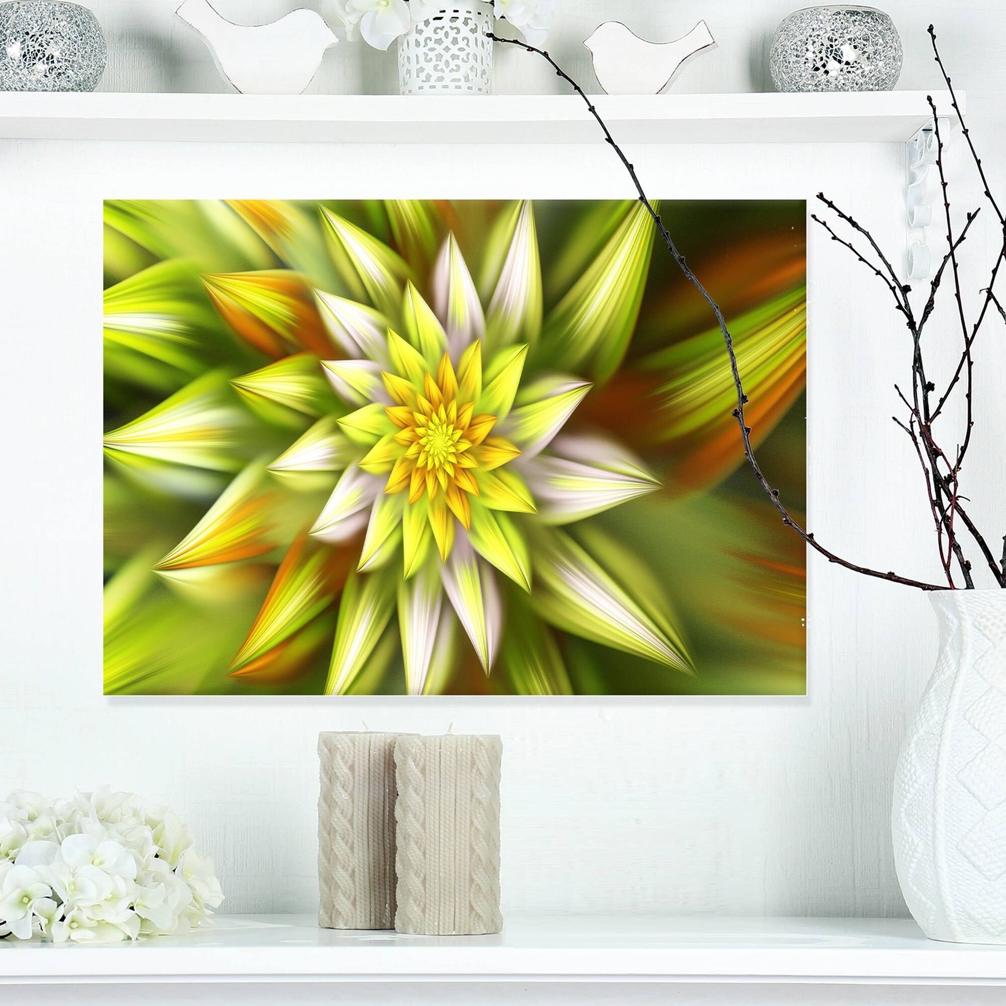 Designart - Huge Yellow Fractal Flower - Floral Canvas Art Print