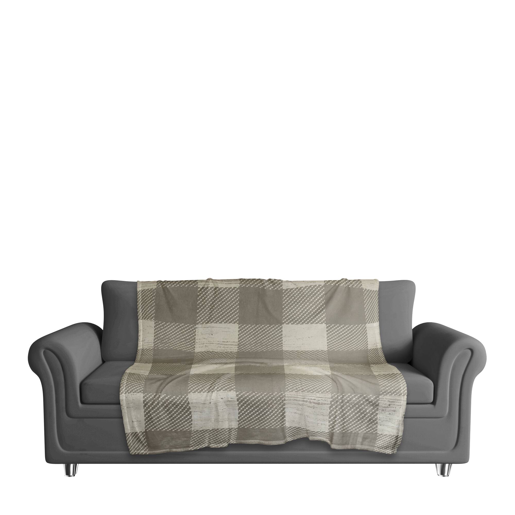Taupe Buffalo Check Coral Fleece Blanket