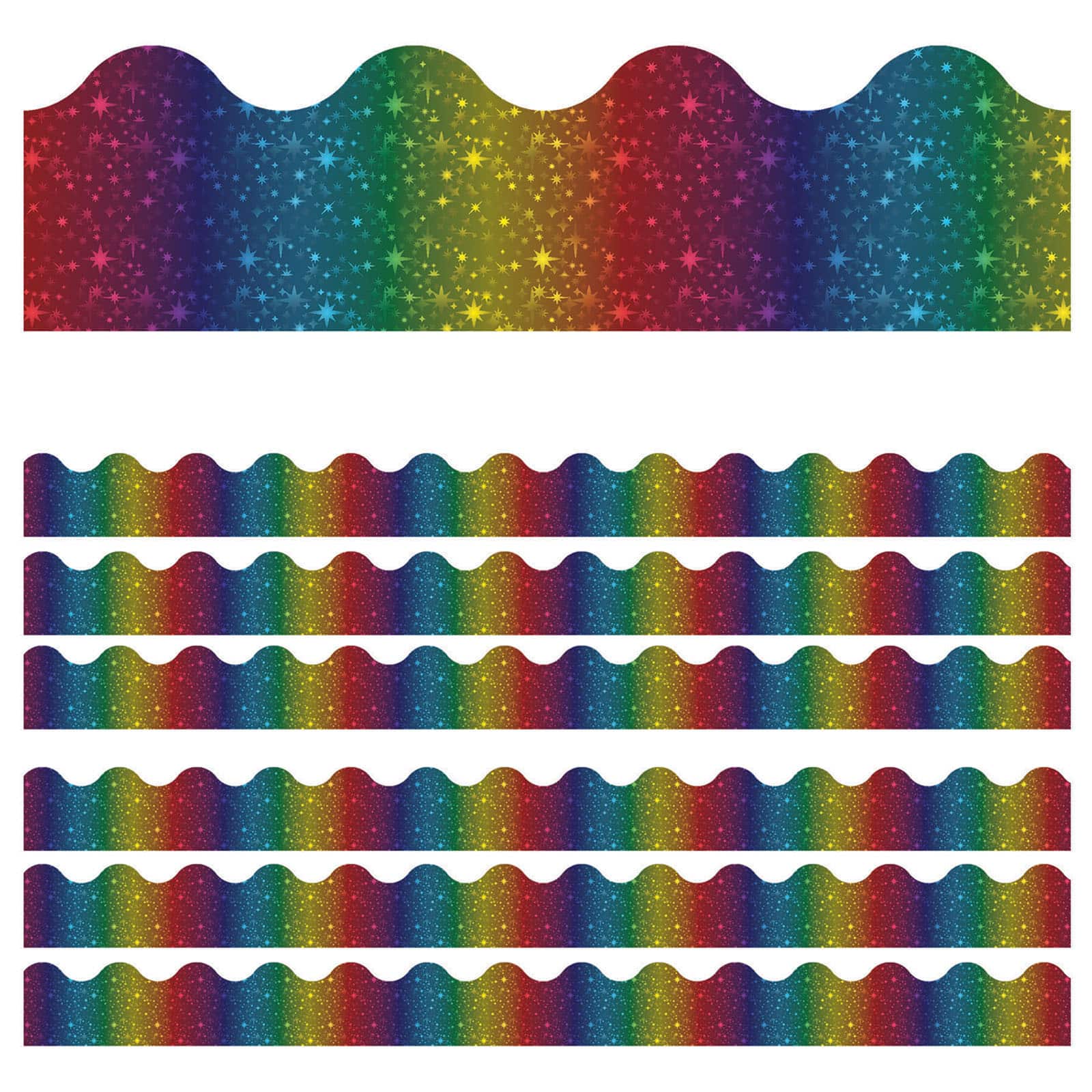 Carson Dellosa Education® Sparkle & Shine Rainbow Foil Scalloped Border Set, 234ft.