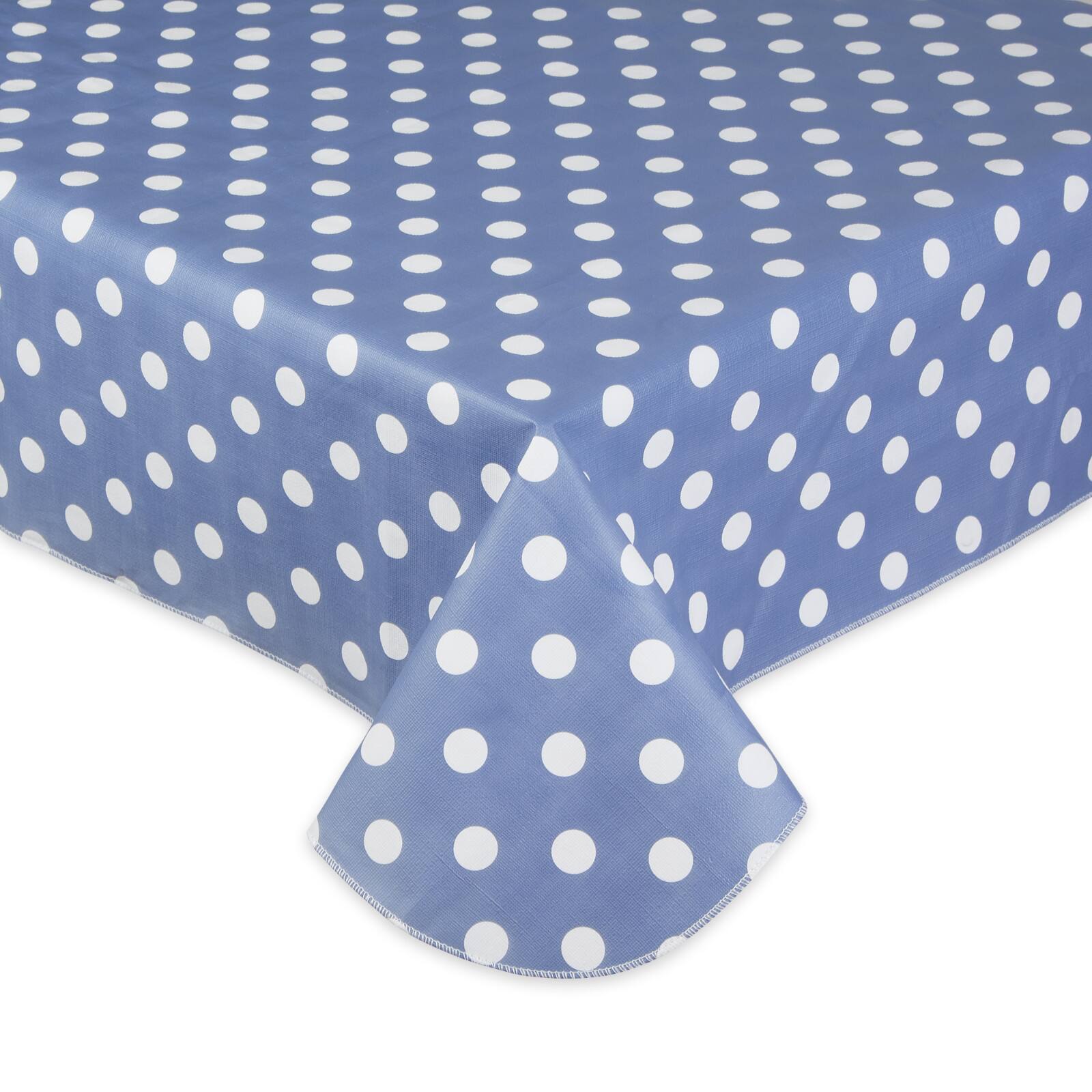 Stonewash Blue Polka Dot Vinyl Tablecloth 60" x 84"