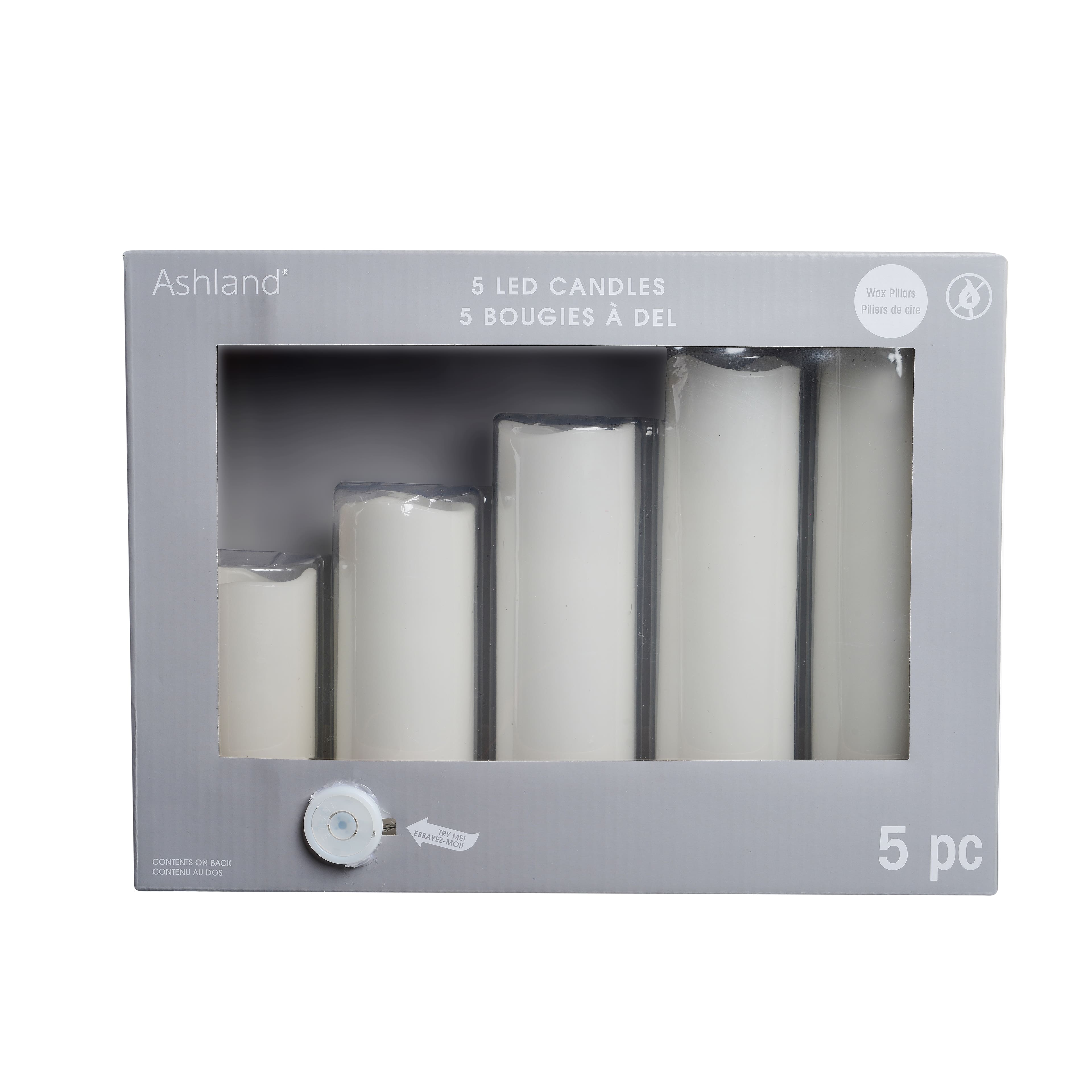 White 5 Piece LED Wax Pillar Candle Set by Ashland®
