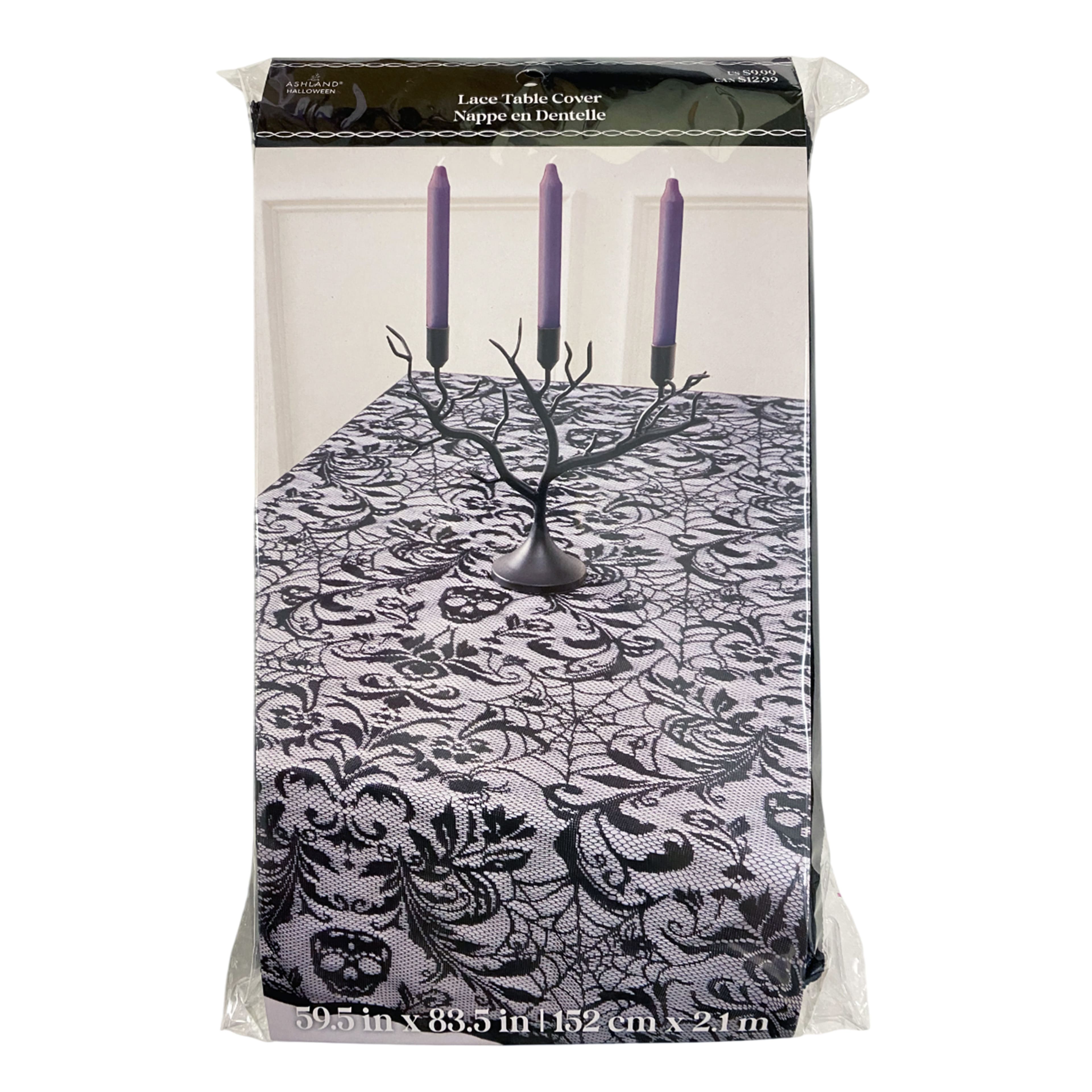 83.5" Black Skull Damask Lace Table Cover by Ashland®