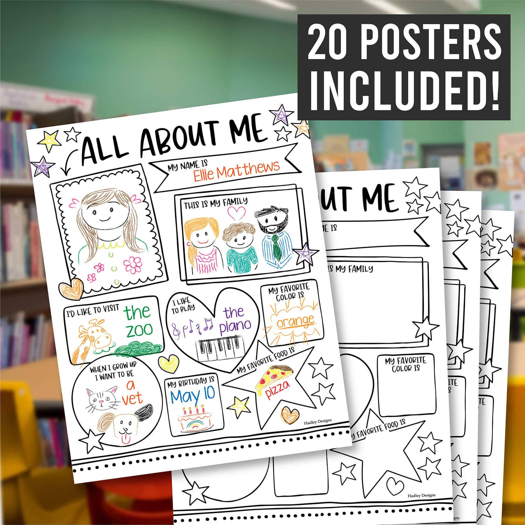 Hadley Designs 11" x 14" Star Student Read All About Me Posters, 20ct.
