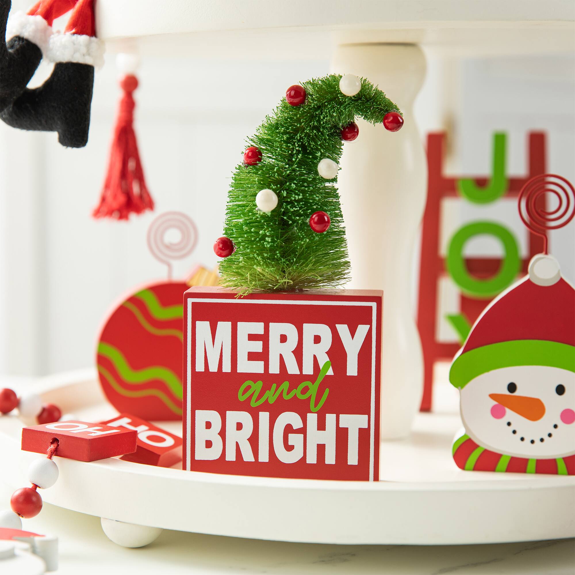 Glitzhome® Christmas Wooden Word Signs & Fabric Santa Set