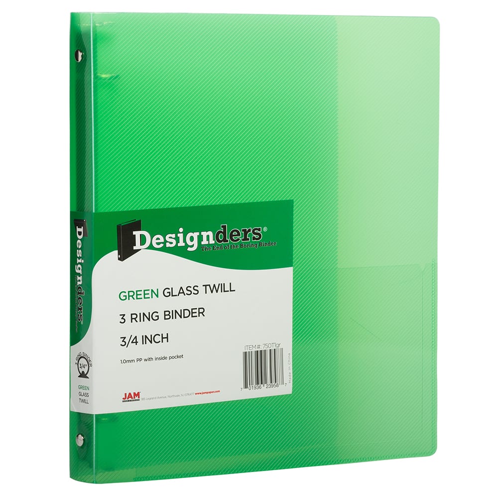 JAM Paper 0.75" Green Glass twill Plastic 3-Ring Binder