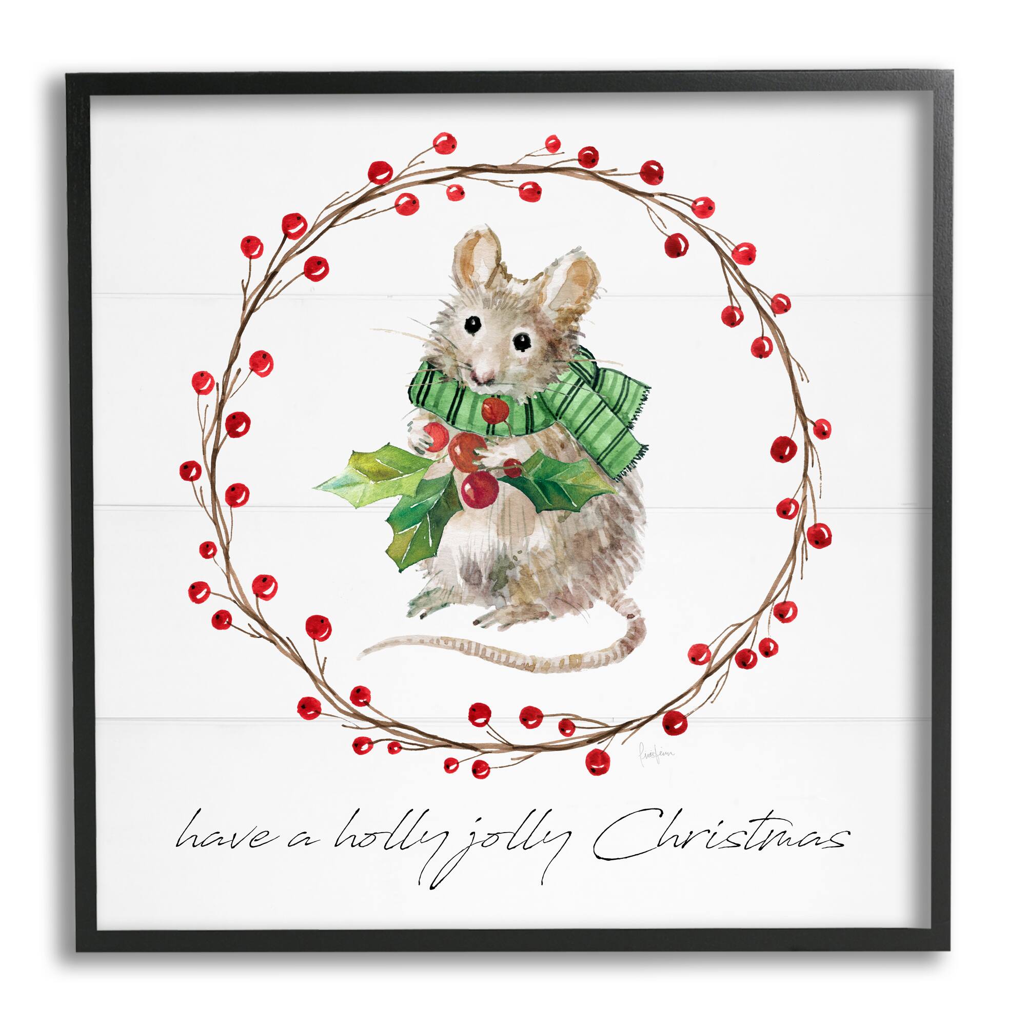 Stupell Industries Holly Jolly Christmas Mouse Framed Giclee Art