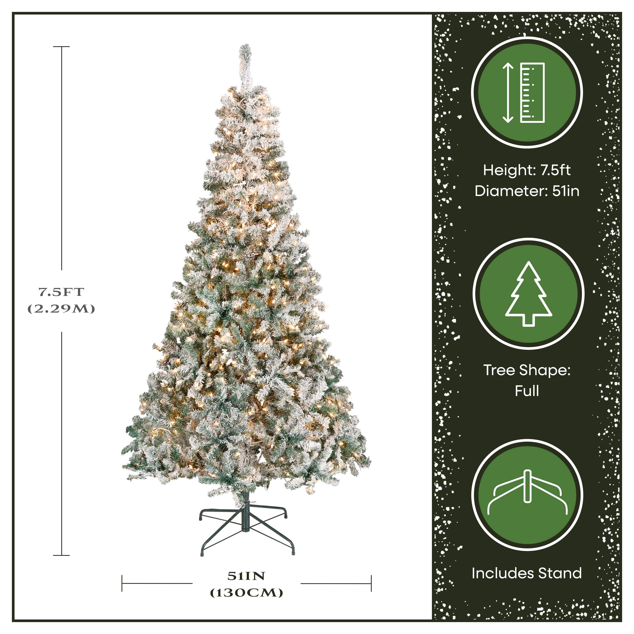 7.5ft Pre-Lit Acacia Flocked Artificial Christmas Tree, Clear Lights