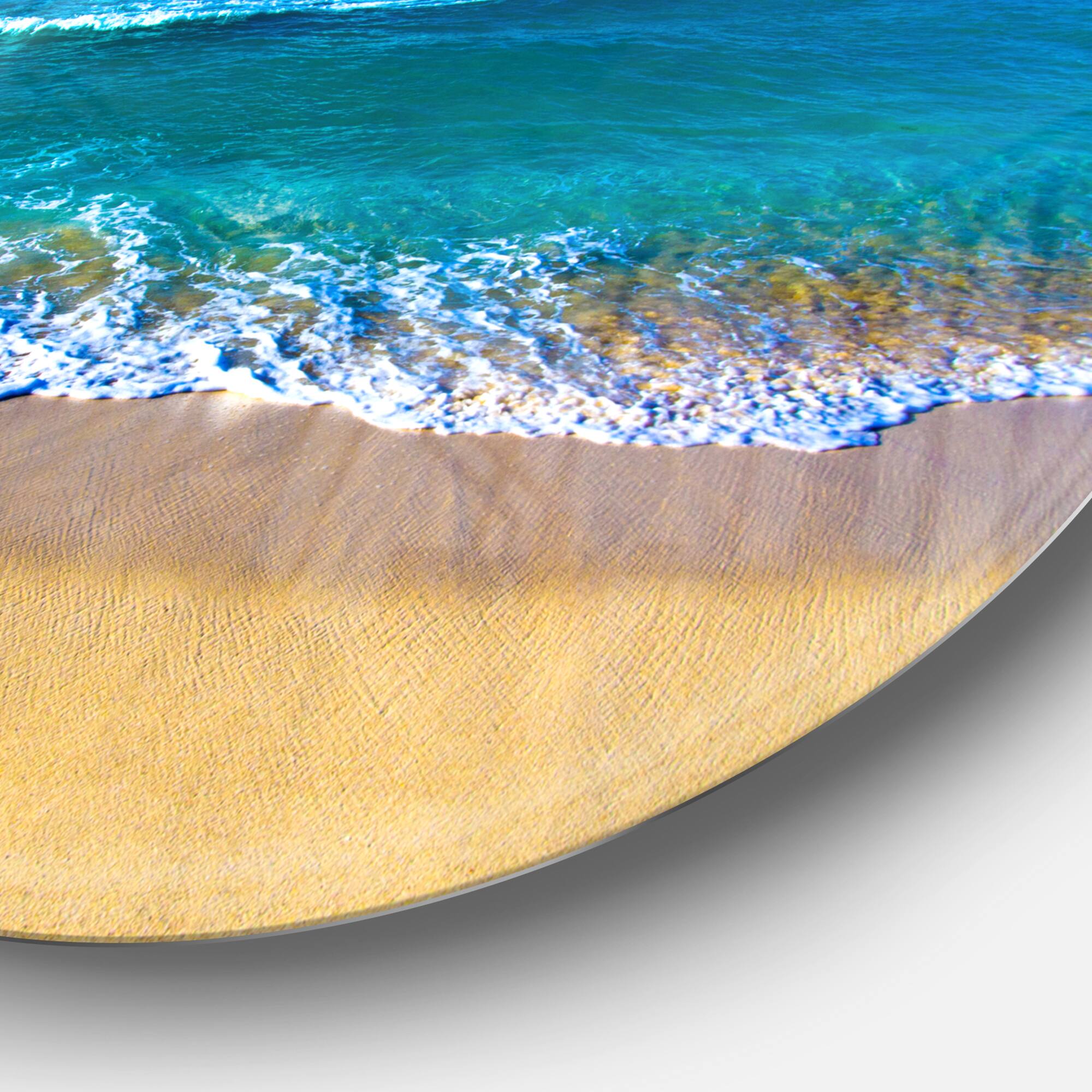 Designart - Floating Blue Waves Beach&#x27; Large Seashore Metal Circle Wall Art