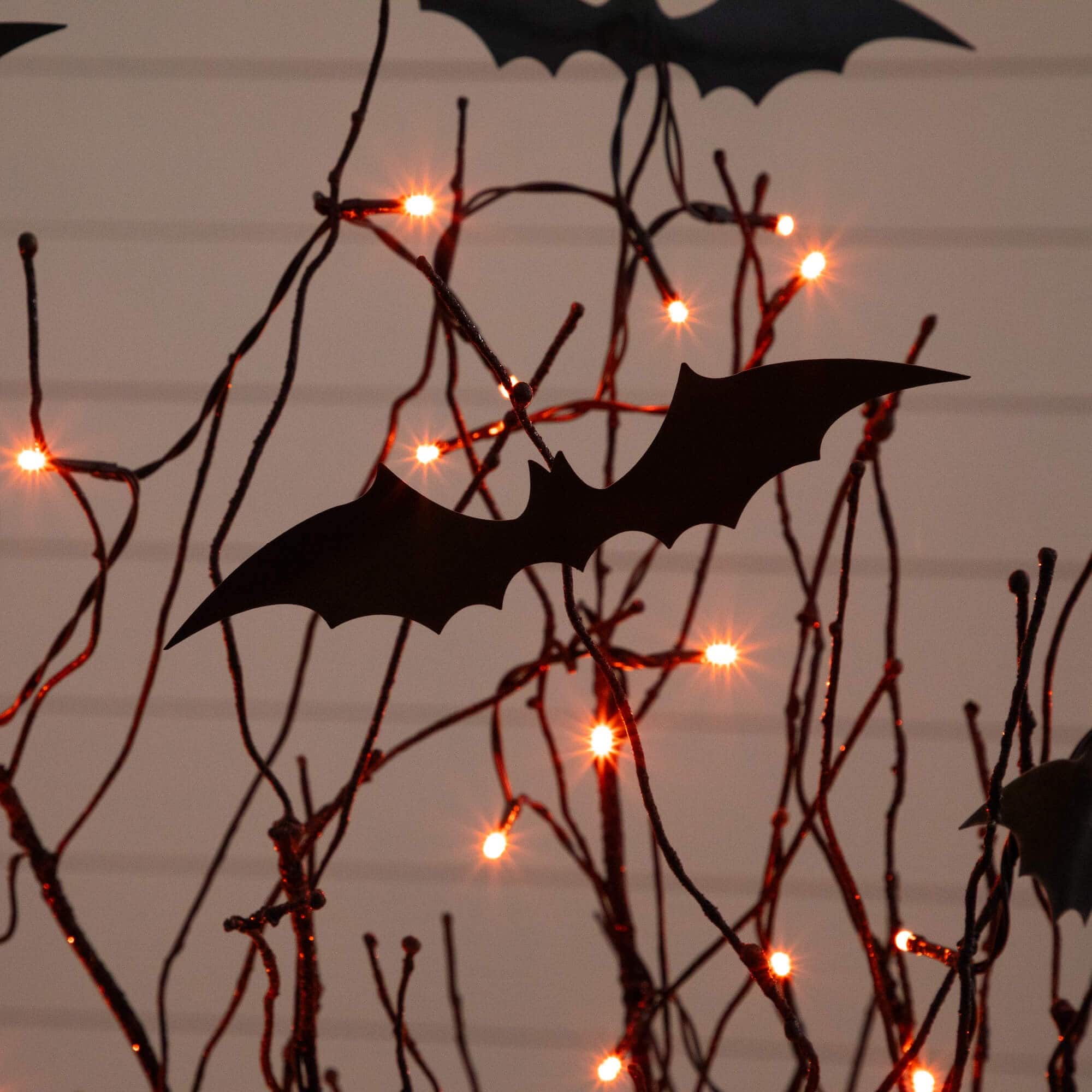 4ft. Pre-Lit Artificial Halloween Black Twig Tree with Bats and 50 Orange LED Lights