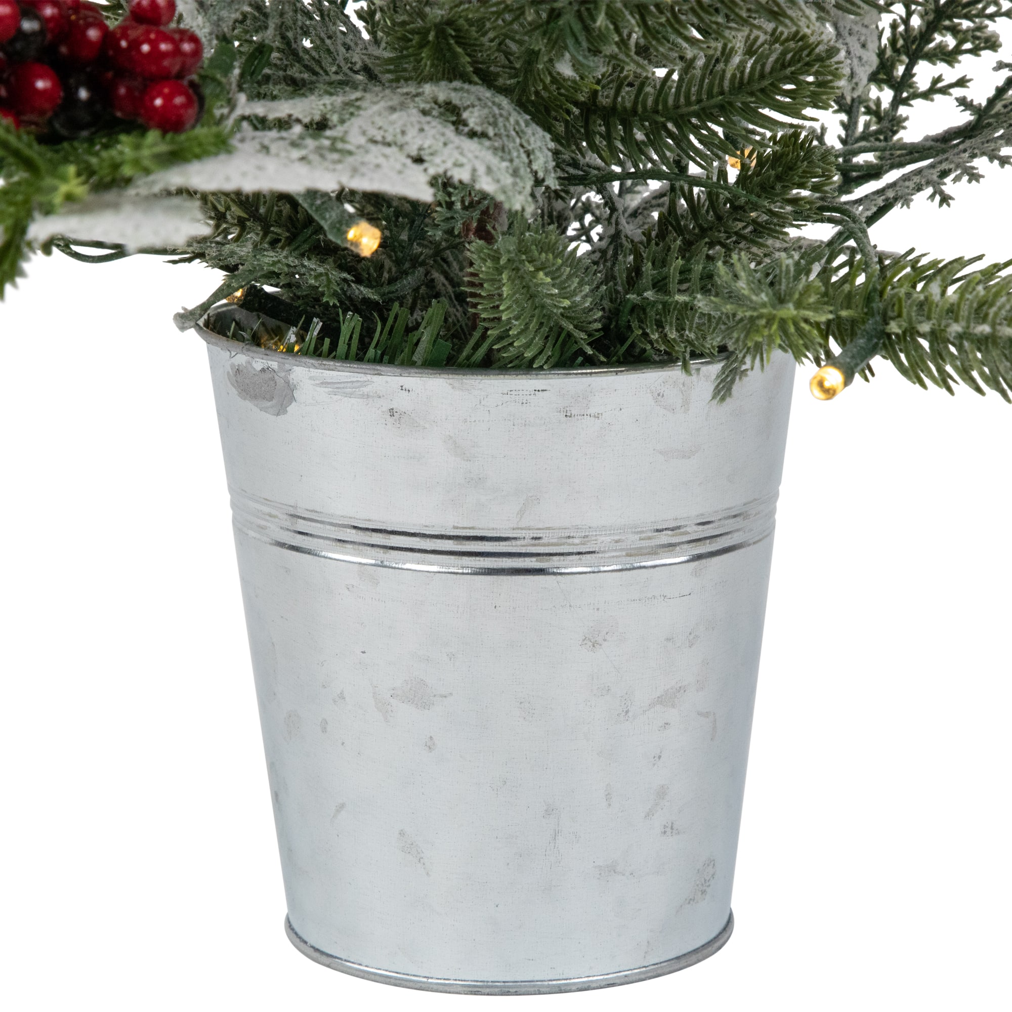 2ft. Pre-Lit Potted Frosted Mixed Pine with Cardinals Christmas Tree, Warm White LED Lights