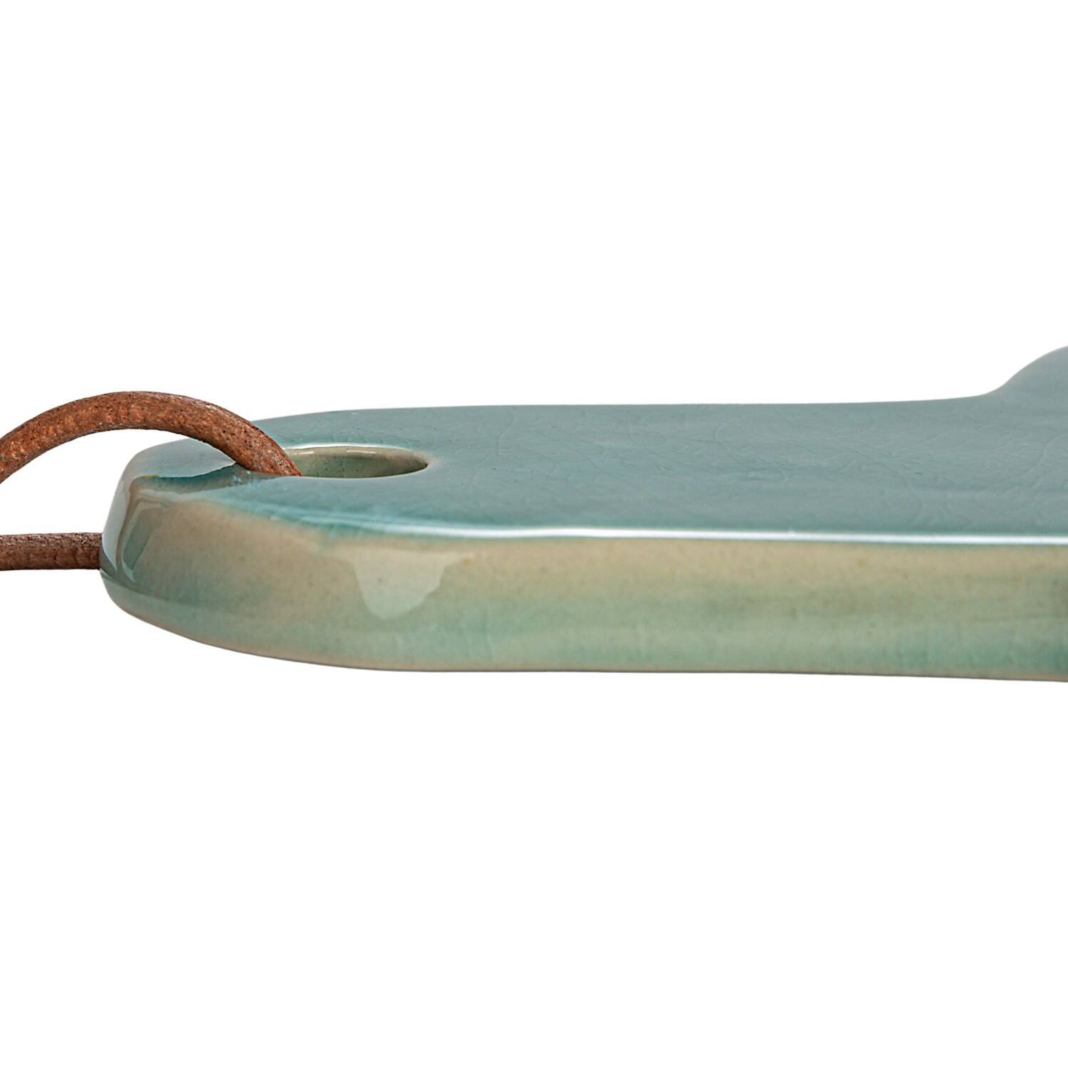 13.75" Aqua Round Stoneware Cheese Board with Leather Tie