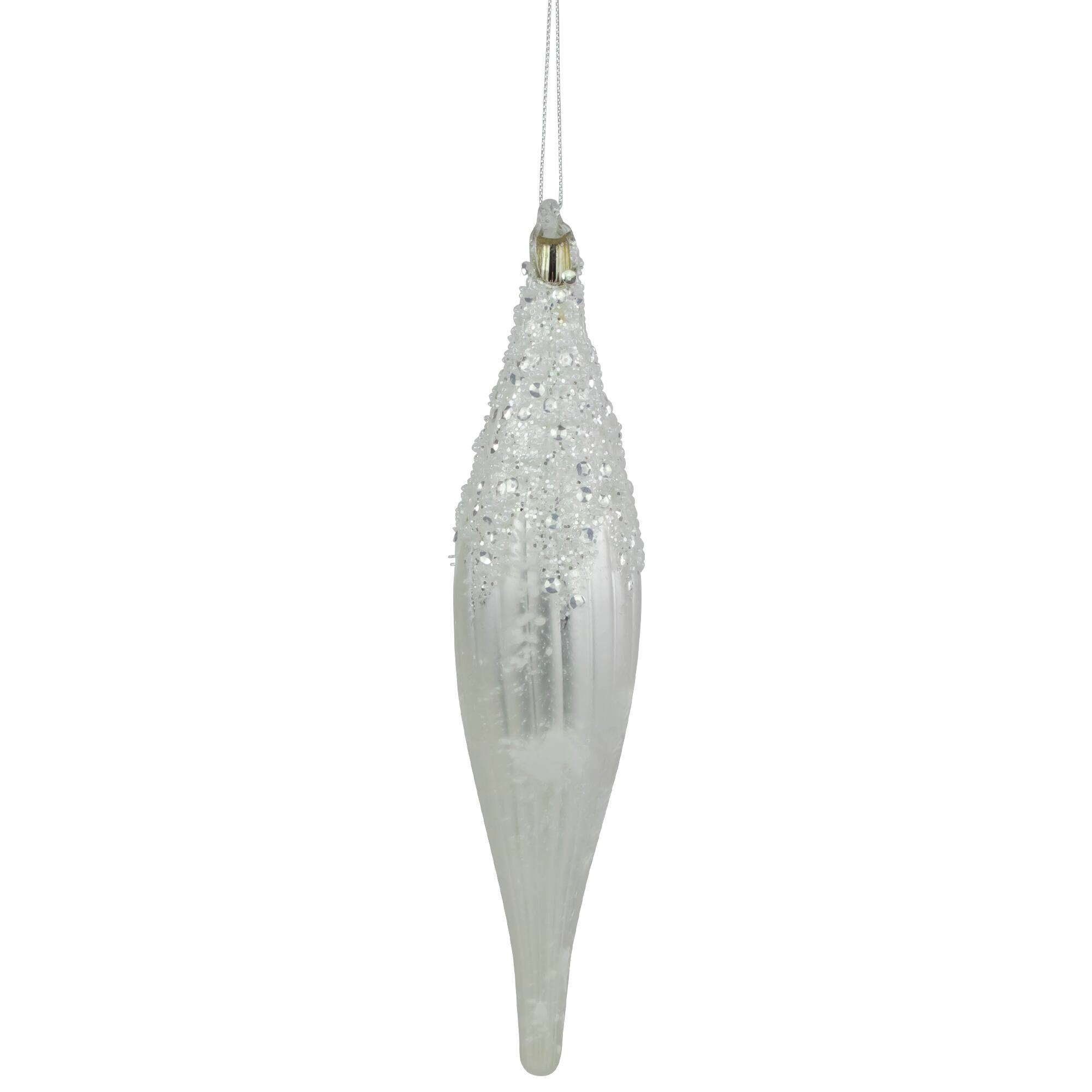 9.5&#x22; Sequined Icicle Glass Christmas Ornament
