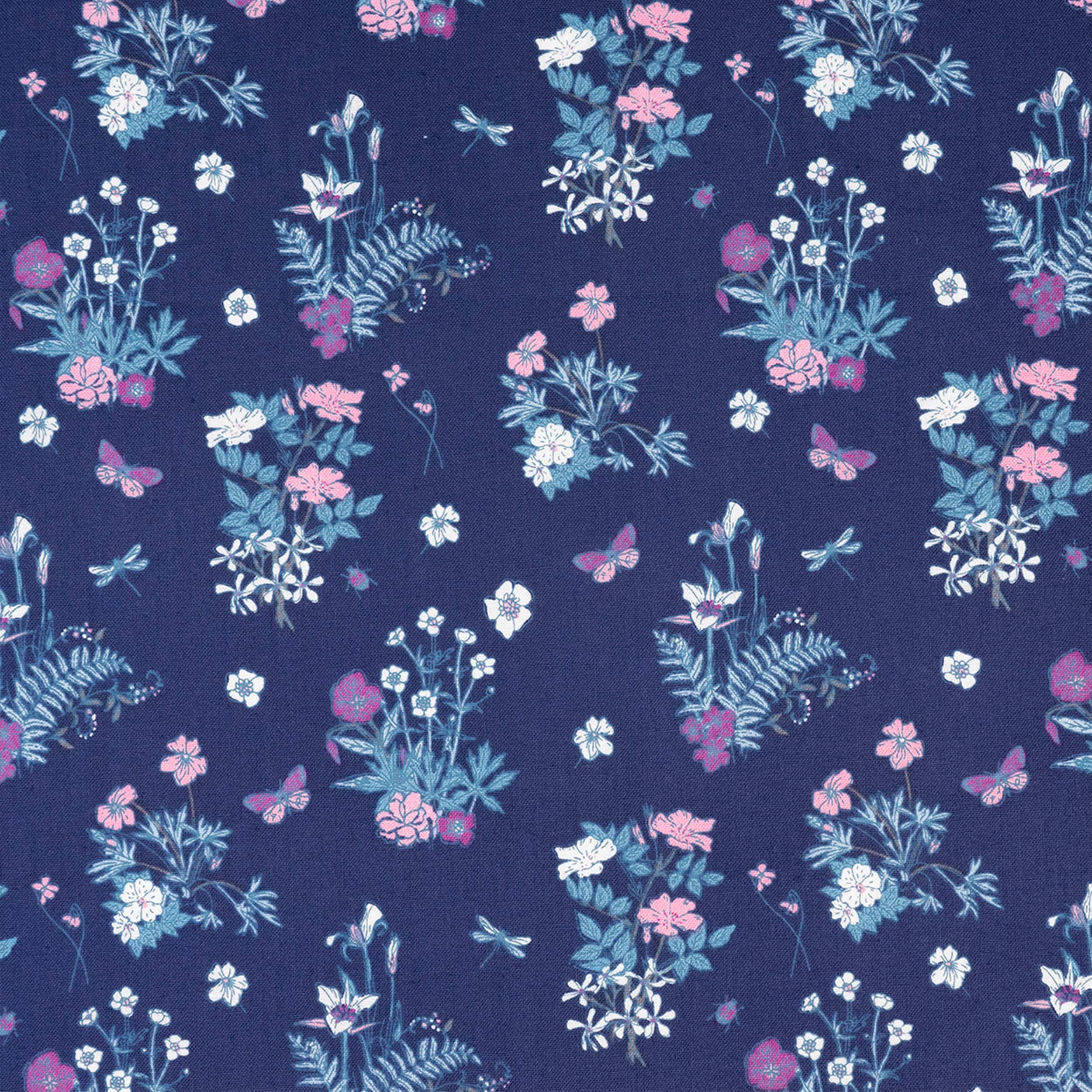SINGER Floral Bouquets on Blue Cotton Fabric