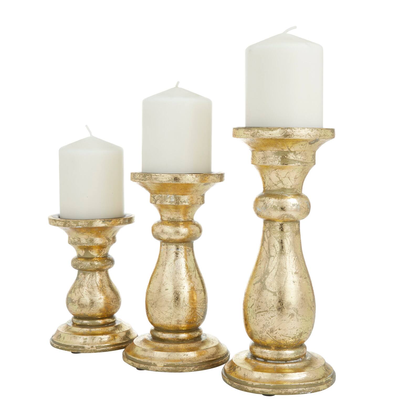 Gold Wood Traditional Candle holder 10",8",6"