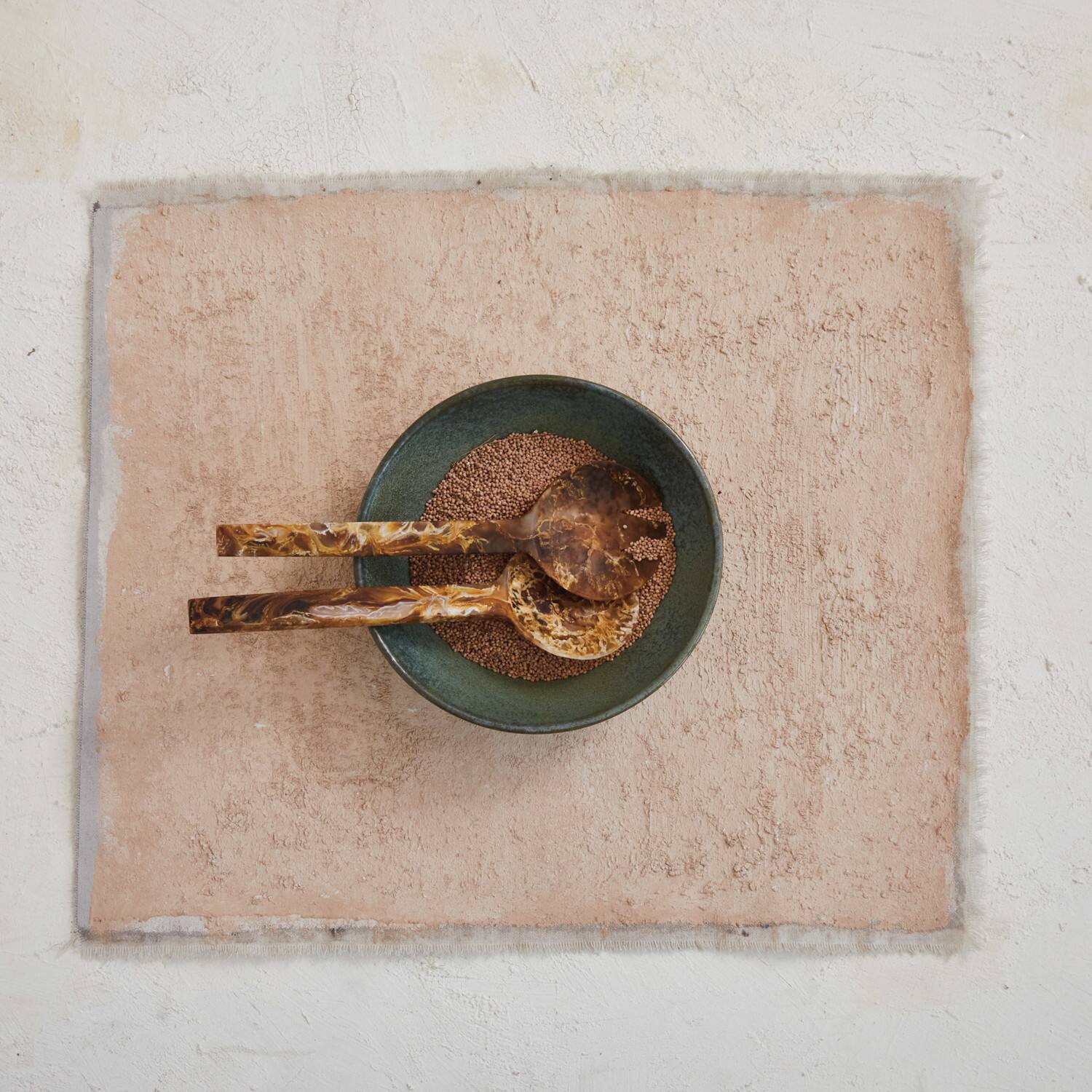 Hello Honey® 10" Matte Brown Marble Finish Salad Server Set