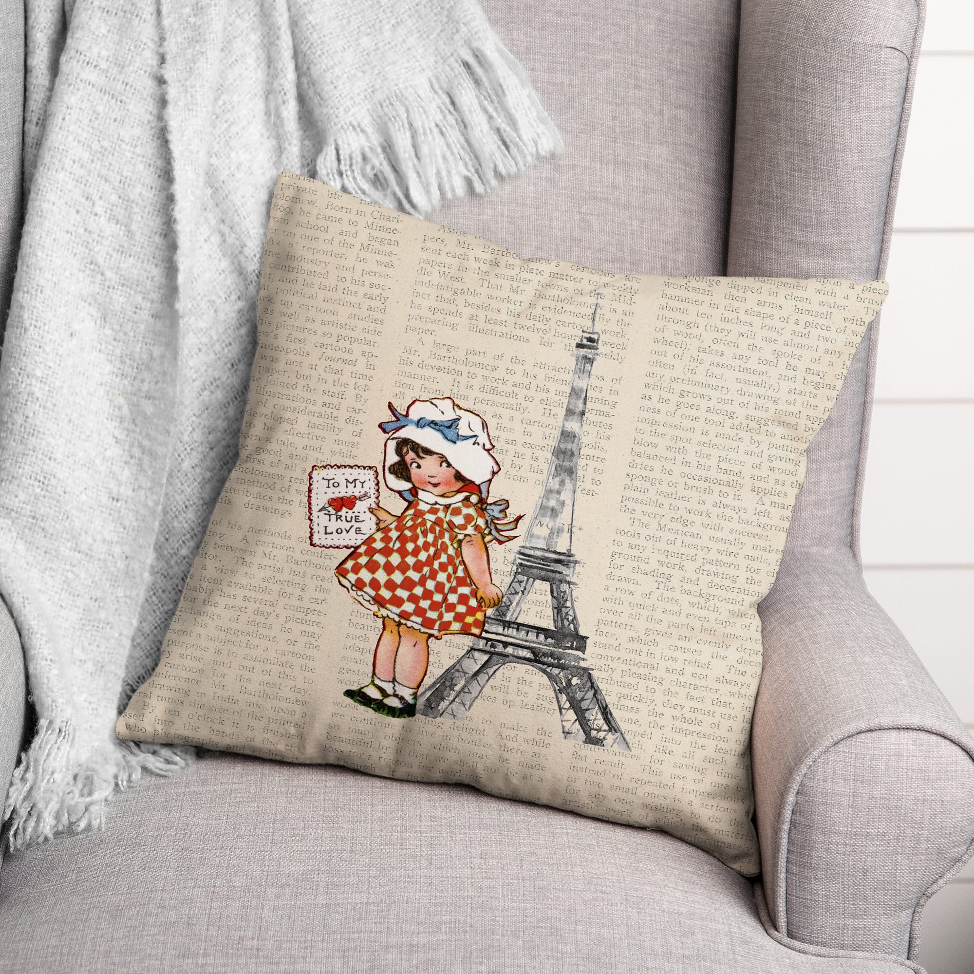 Newspaper Paris 18" x 18" Throw Pillow