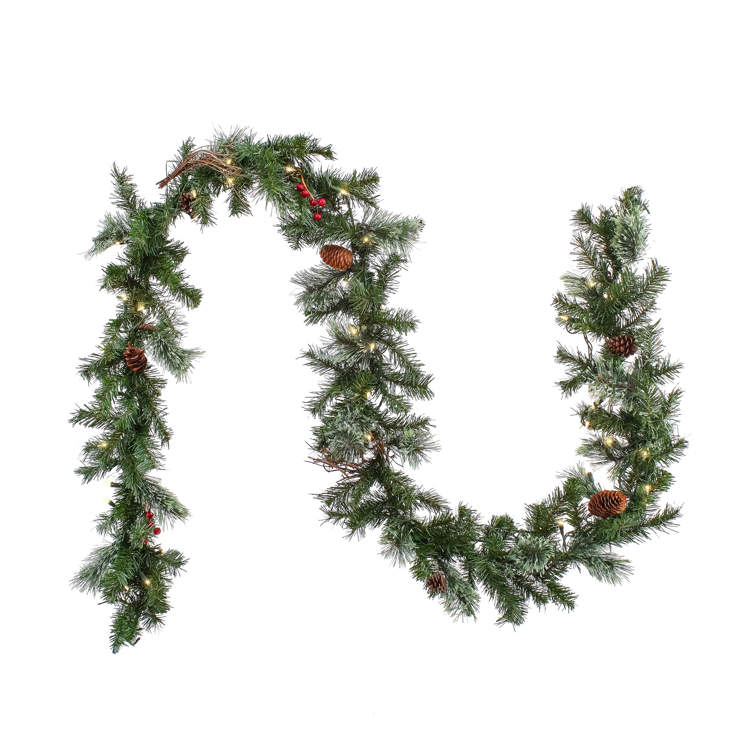 9ft. Christmas Glistening Pine &#x26; Red Berry Garland with Lights