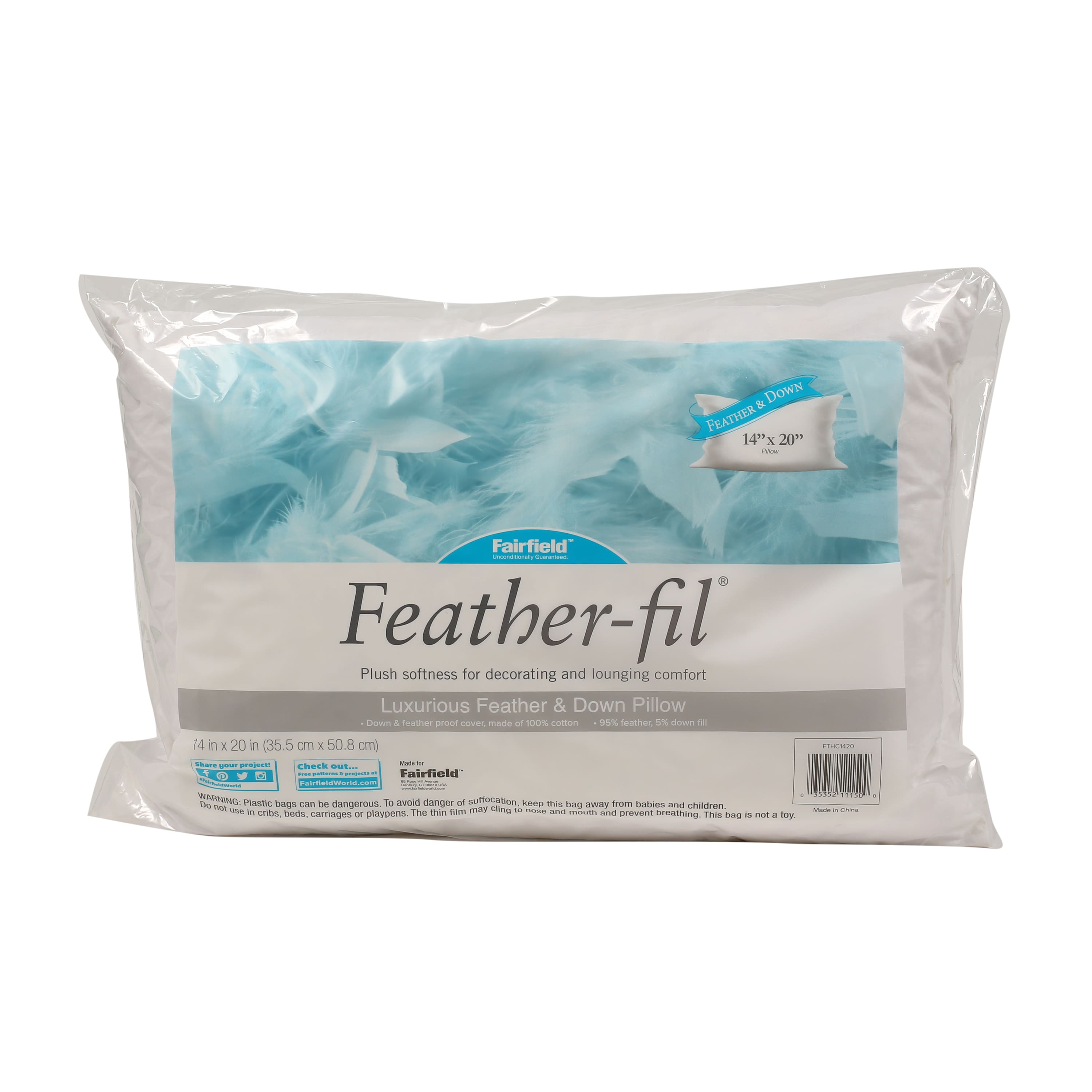 Feather-fil® Luxurious Feather & Down Pillow, 14" x 20"
