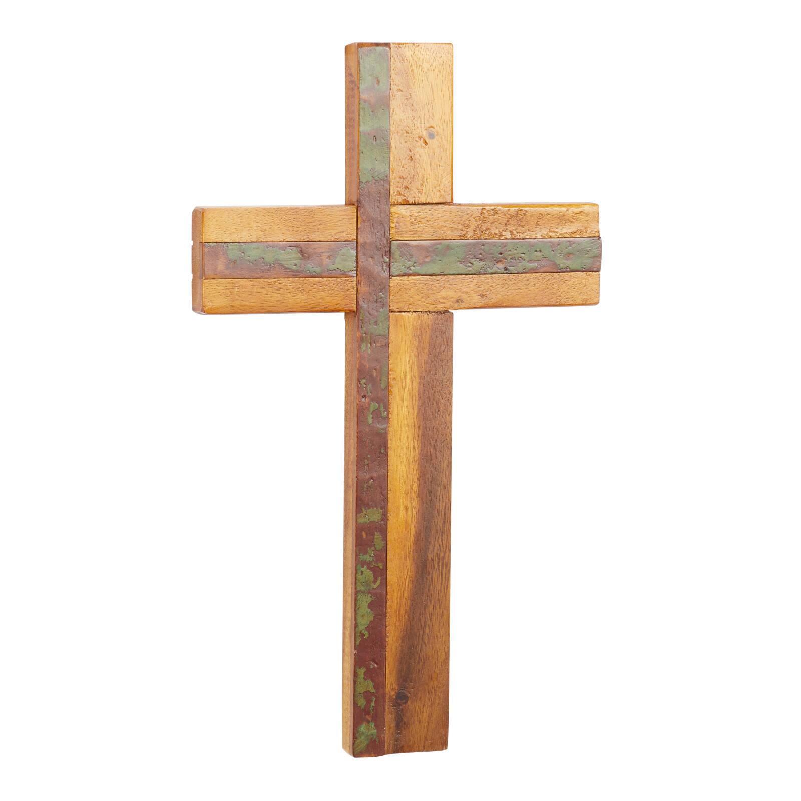 Brown Wood Industrial Cross Wall Decor, 20" x 12" x 2"