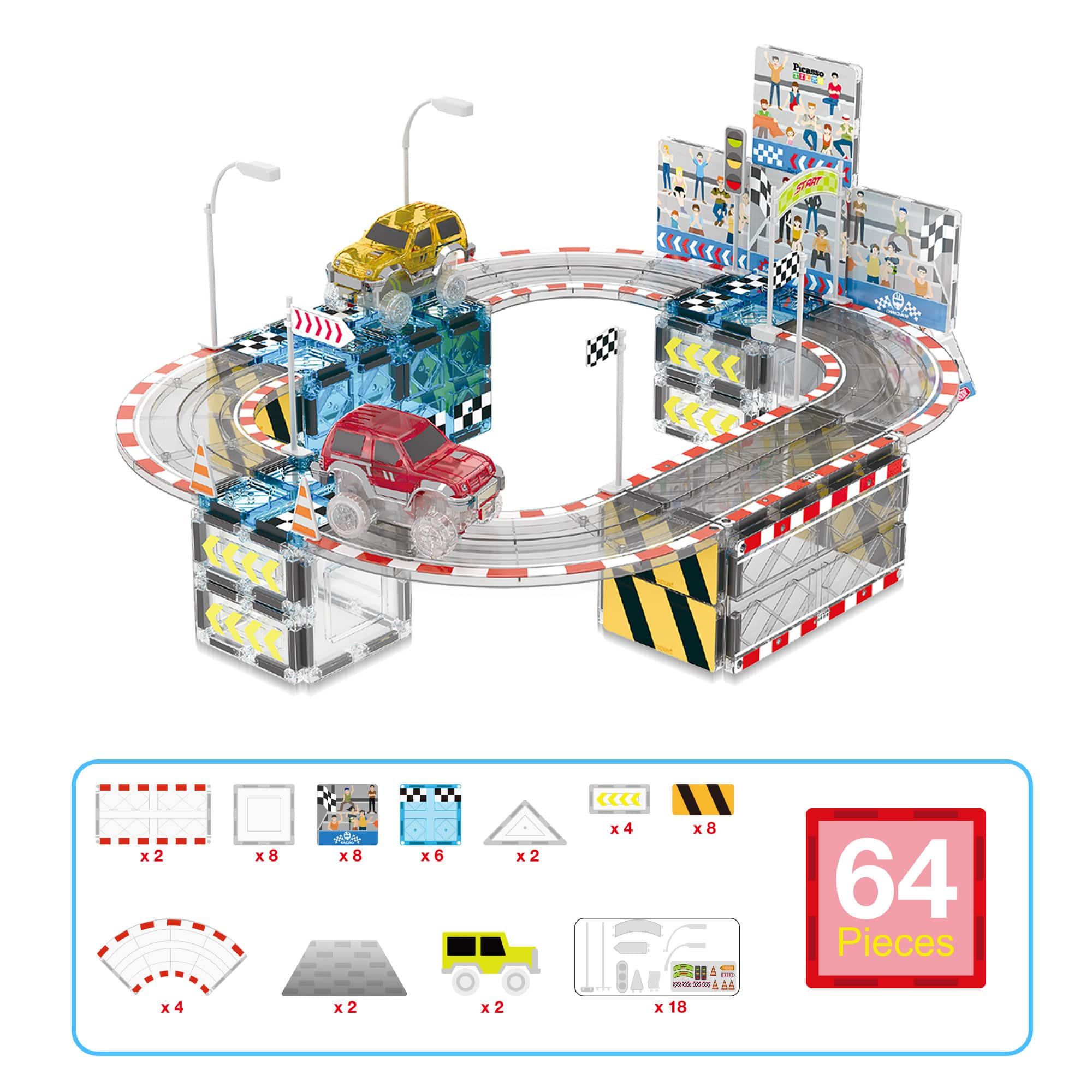 PicassoTiles&#xAE; Magnetic Race Track Stadium Construction Set