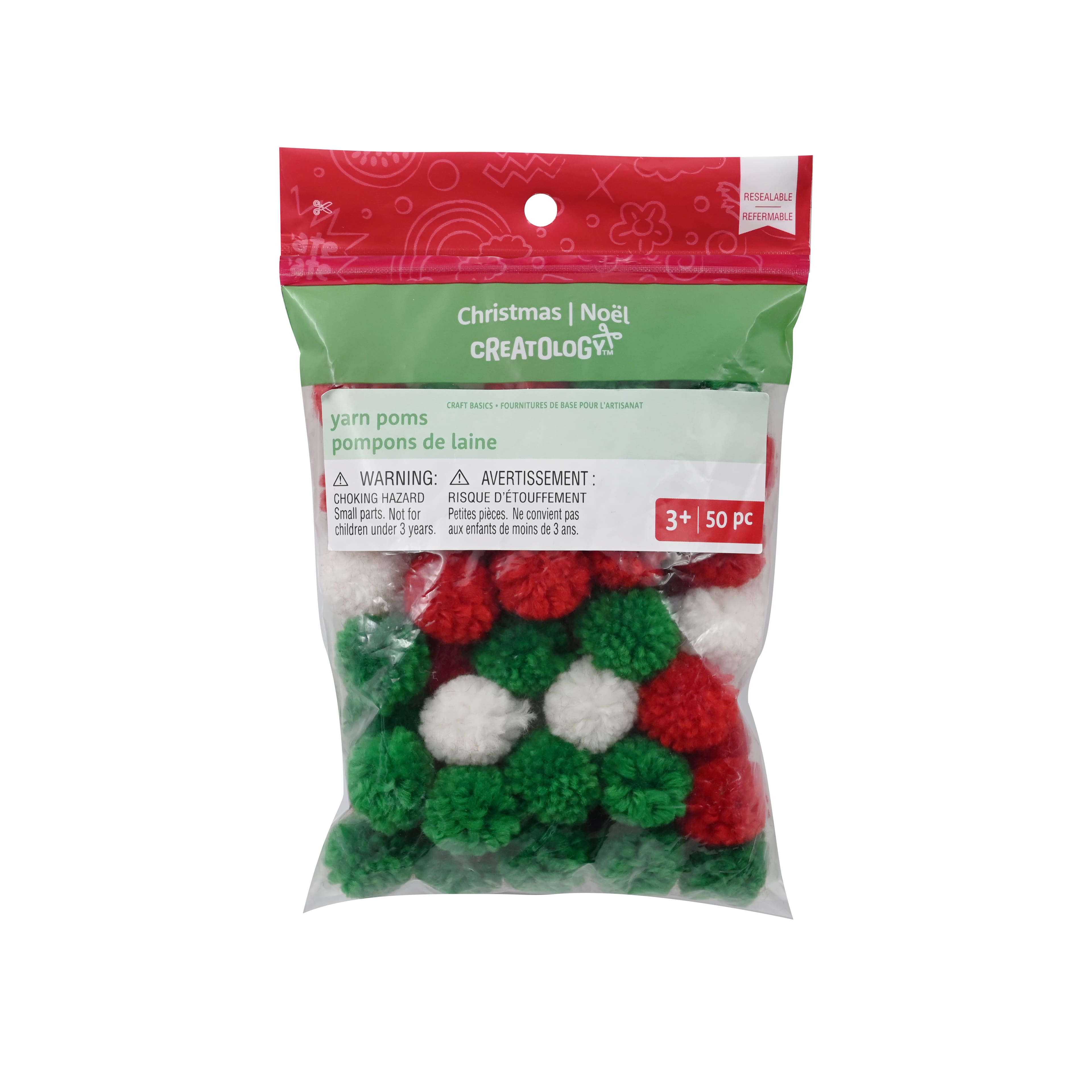 Red, White &#x26; Green Yarn Poms by Creatology&#x2122;