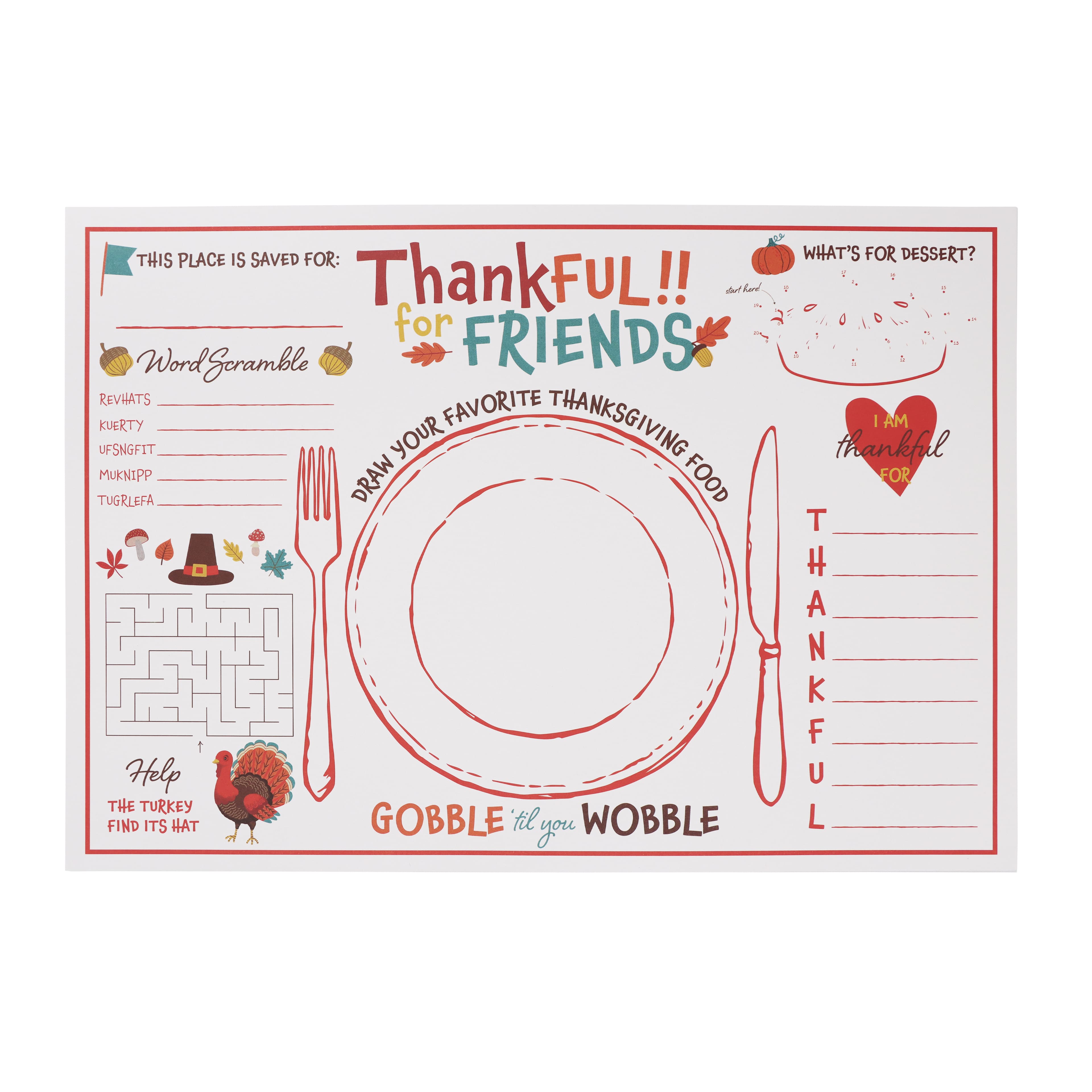 Thankful for Friends Color Your Own Placemats, 12ct. by Celebrate It&#x2122;