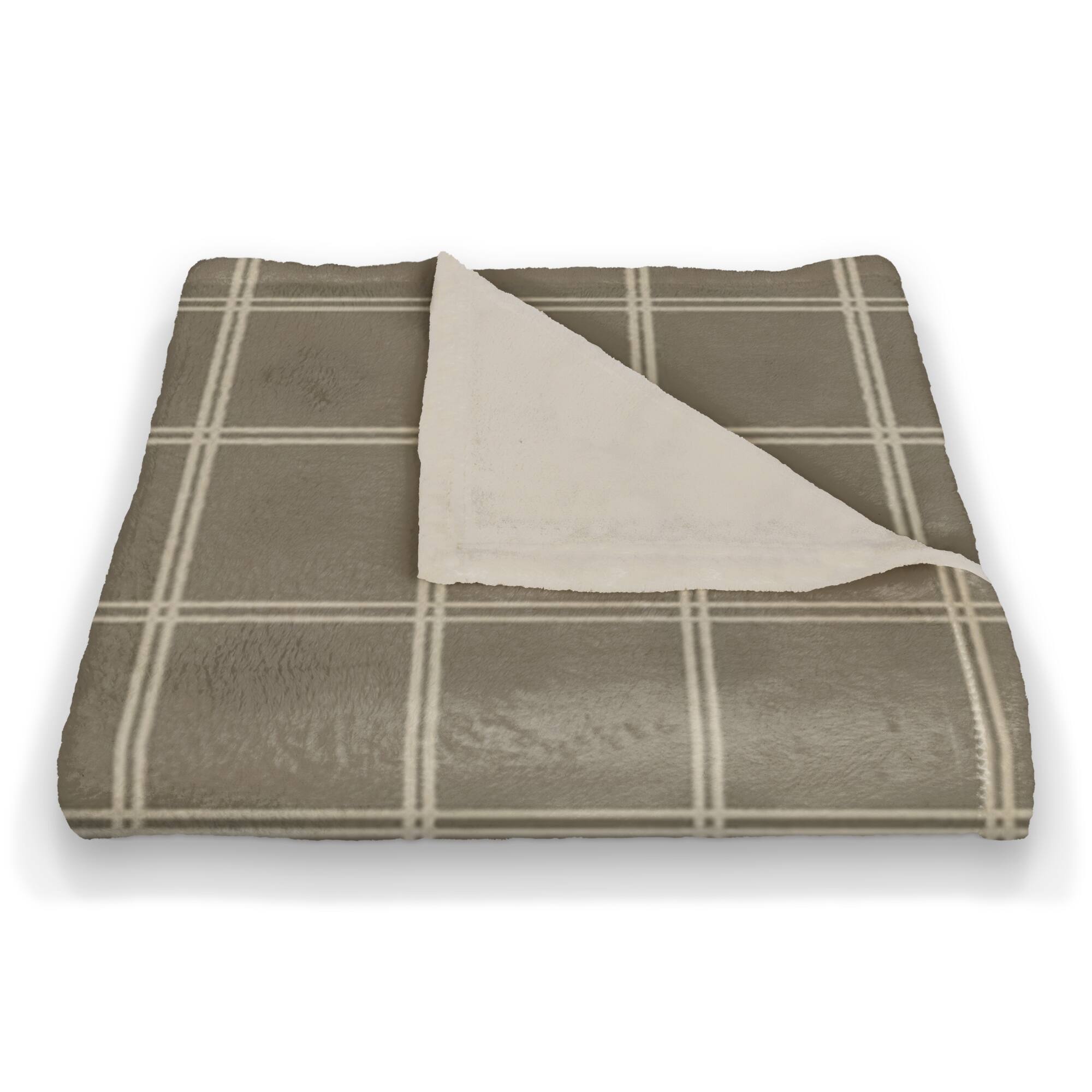 Taupe and White Check Coral Fleece Blanket