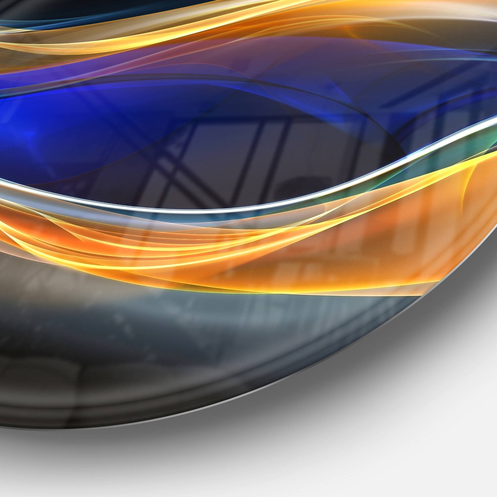 Designart - 3D Gold Blue Wave Design&#x27; Abstract Circle Metal Wall Art