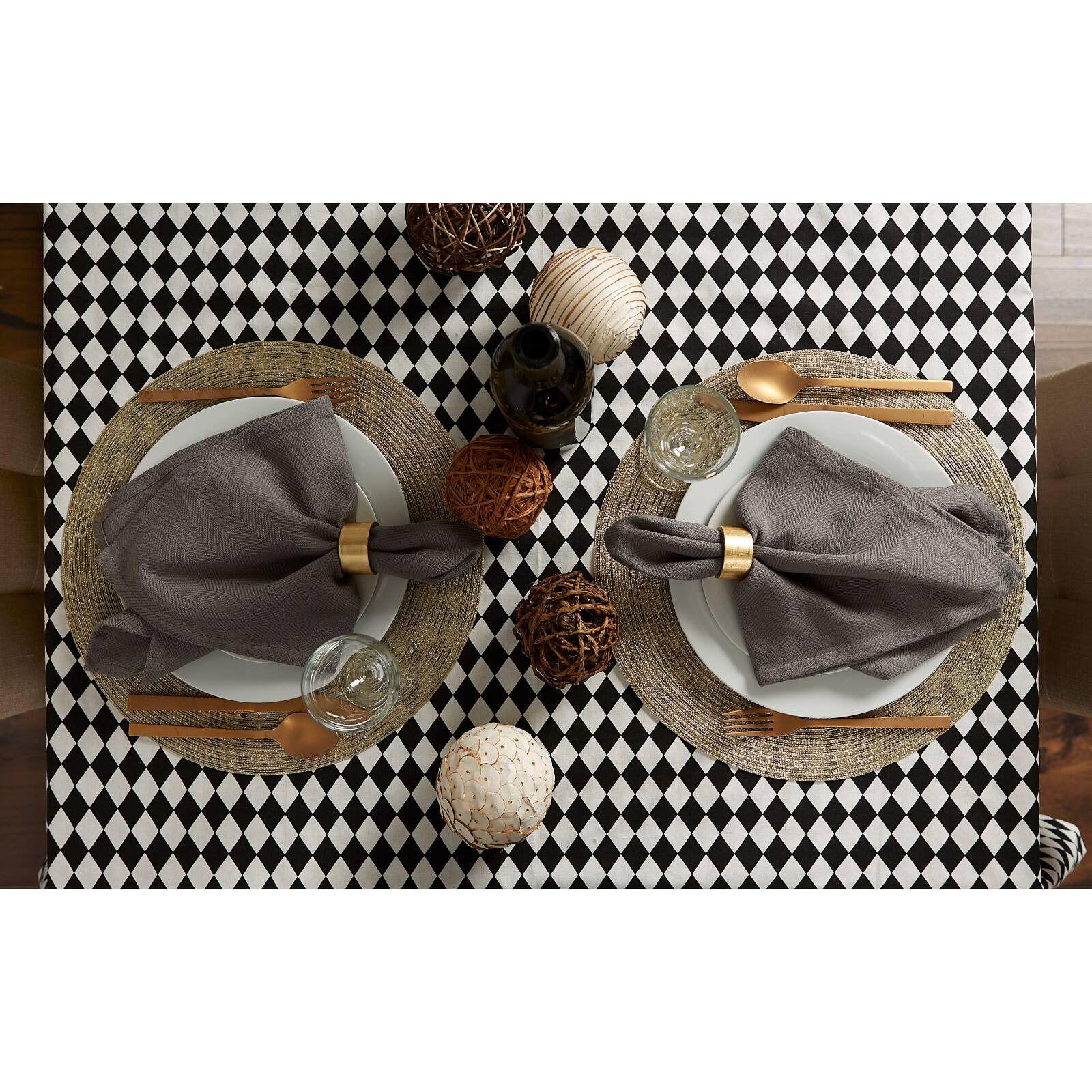 Black and Cream Harlequin Print Tablecloth 60" x 120"