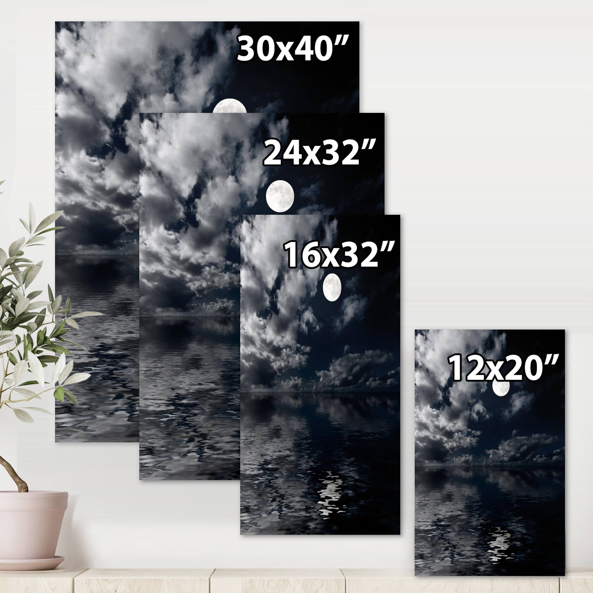 Designart - Full Moon In Cloudy Night Sky IV - Nautical &#x26; Coastal Canvas Wall Art Print