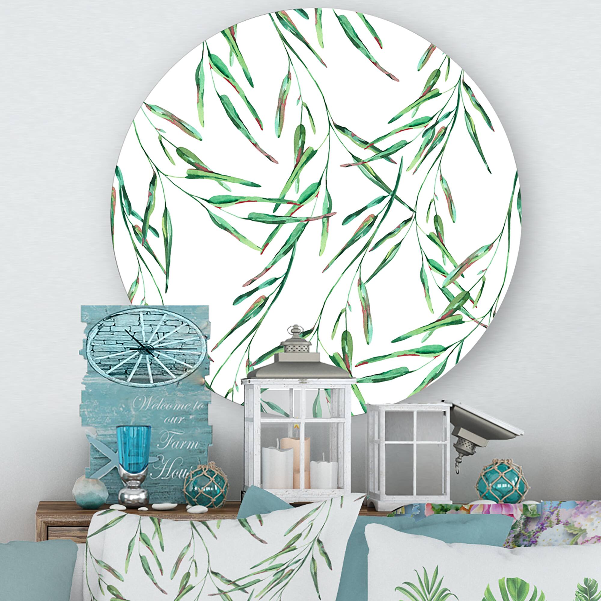 Designart - Tropical Green Leaves In Summer Times II - Tropical Metal Circle Wall Art