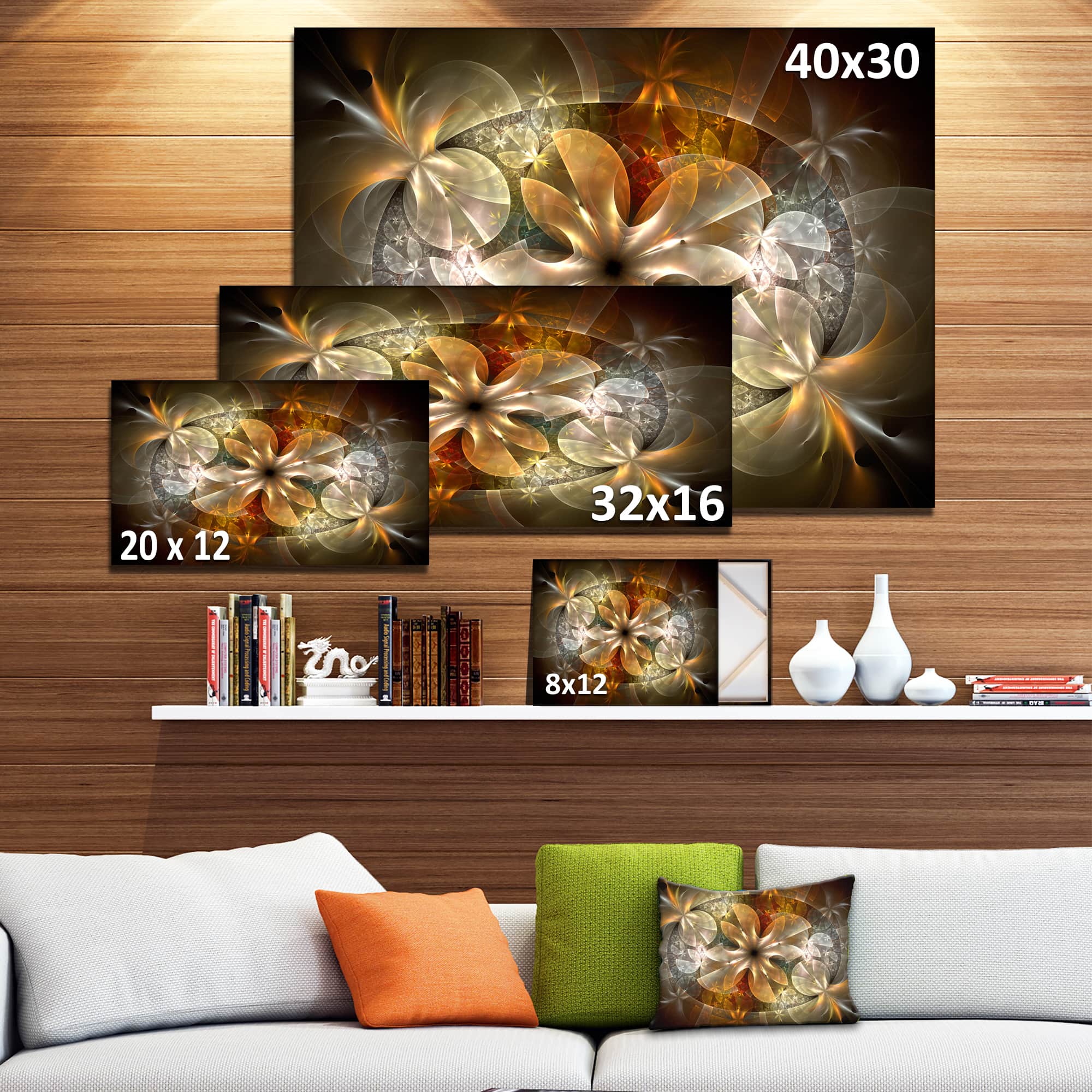 Designart - Fractal Flower with Blue Details - Floral Art Canvas Print