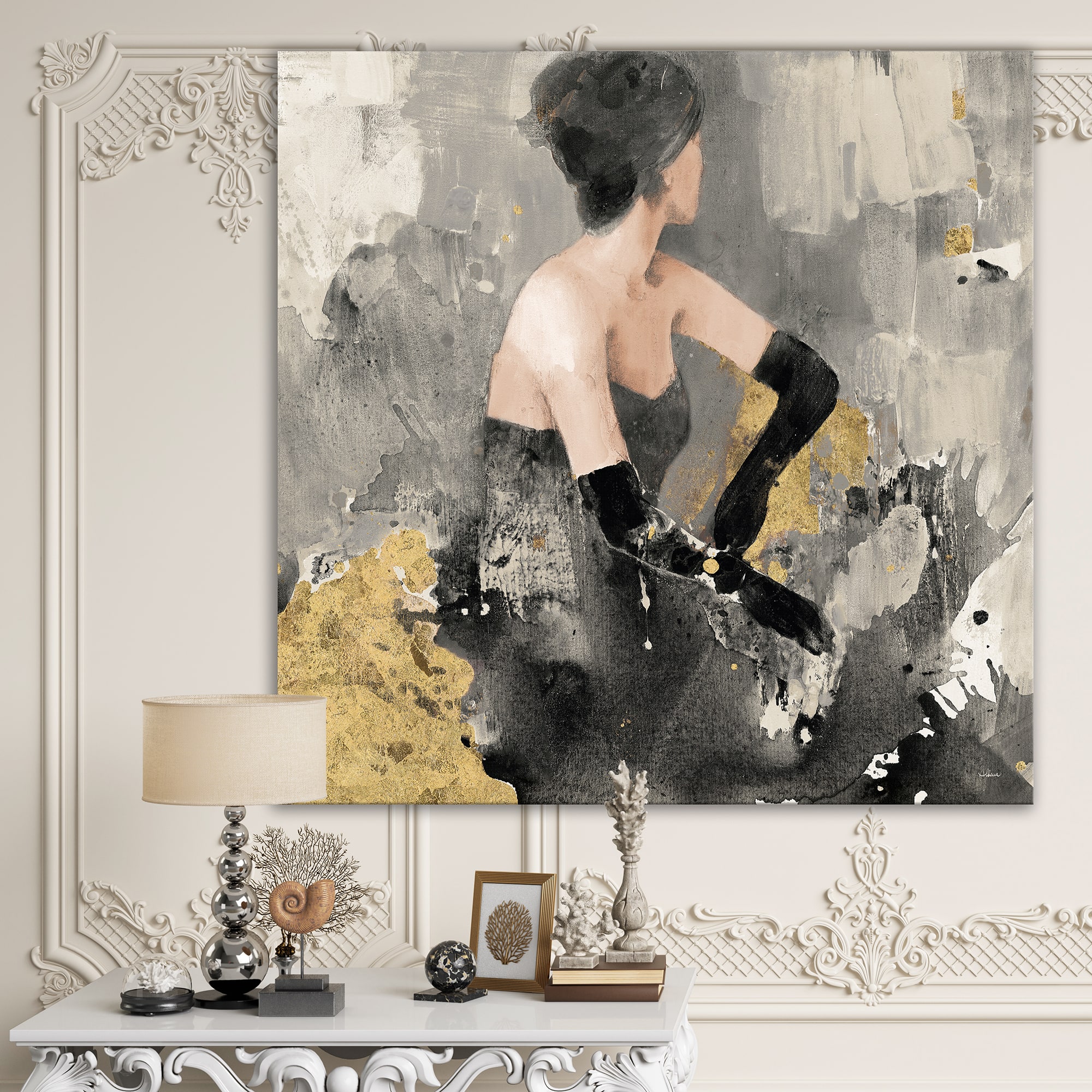 Designart - Gold Fashion Dance - Traditional Premium Canvas Wall Art