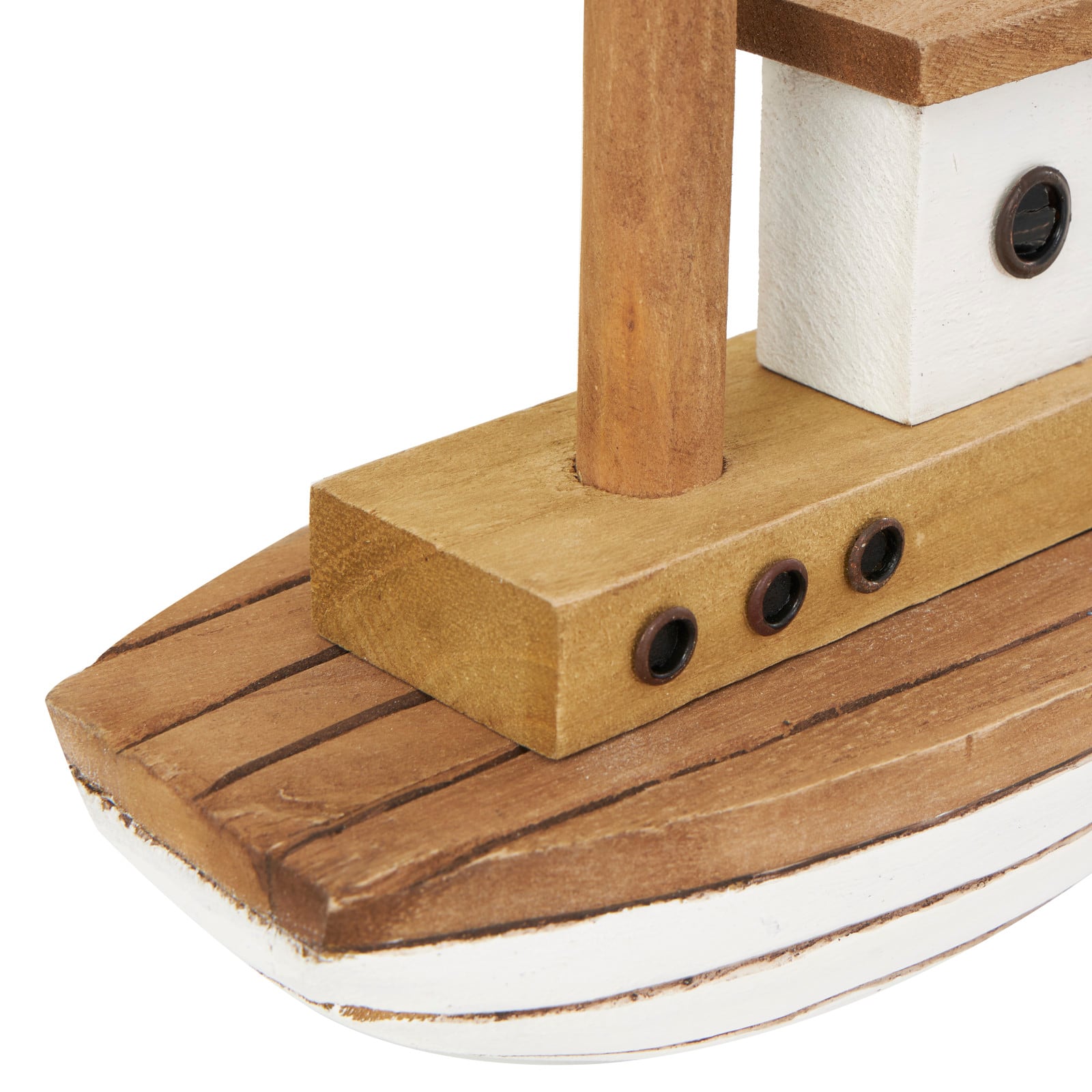 Brown & White Handmade Wood Boat Sculpture Set