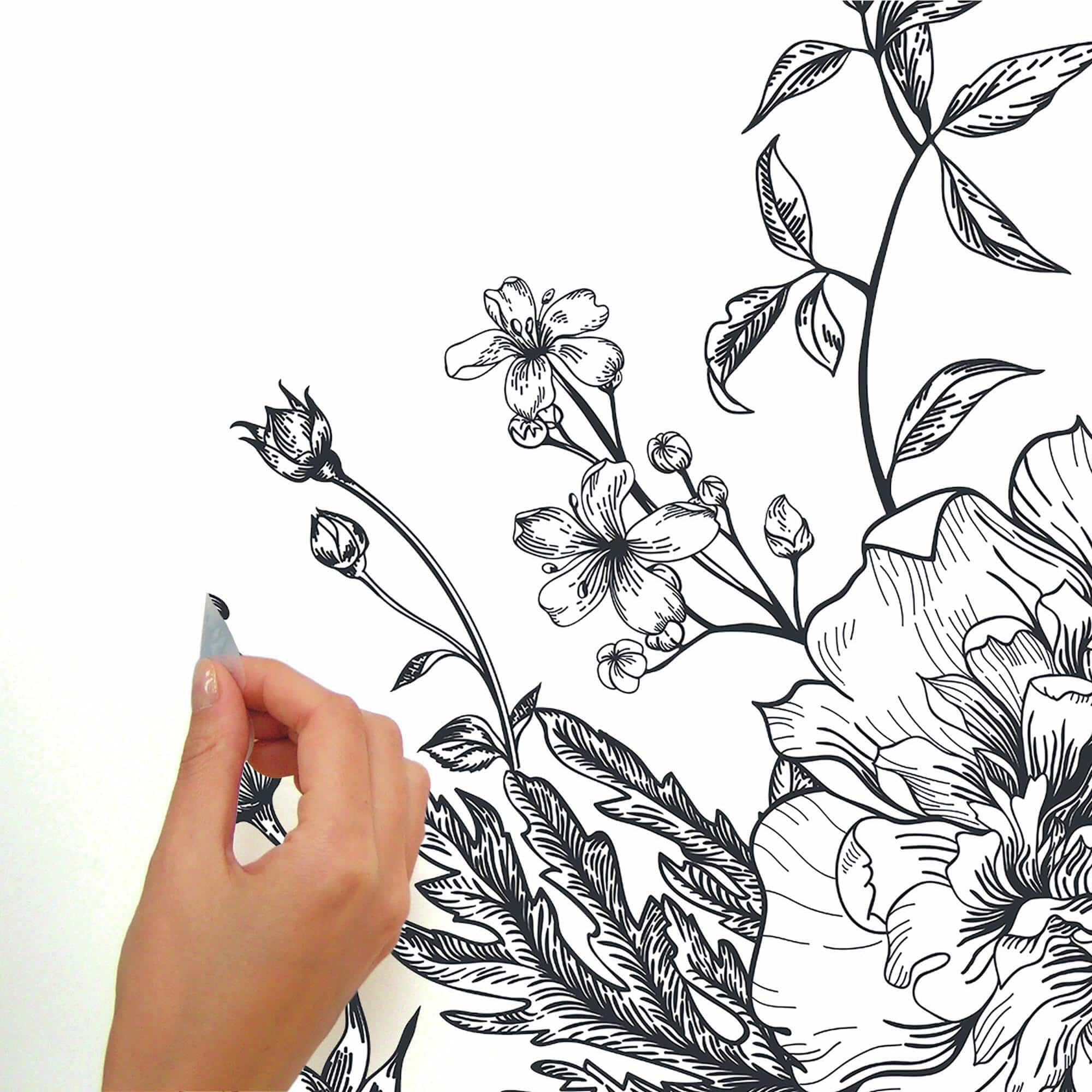 RoomMates Black & White Peony Peel & Stick Giant Wall Decals, 10ct.