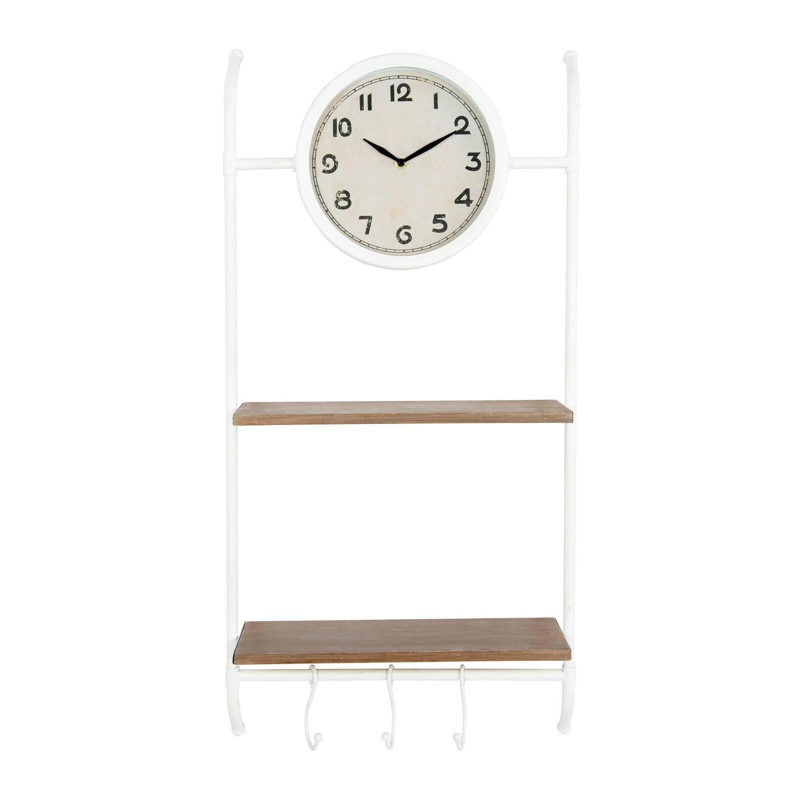 Hello Honey&#xAE; White Wall Clock with 2 Shelves &#x26; 3 Hooks