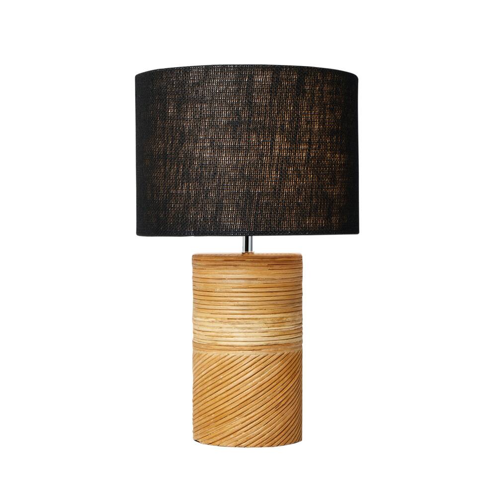 Hello Honey&#xAE; 20.5&#x22; Natural and Black Modern Rattan and Wood Table Lamp with Black Jute Shade
