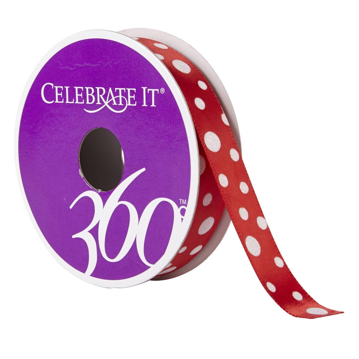 12 Pack: 5/8" Satin Glitter Multi Dot Ribbon by Celebrate It® 360°™