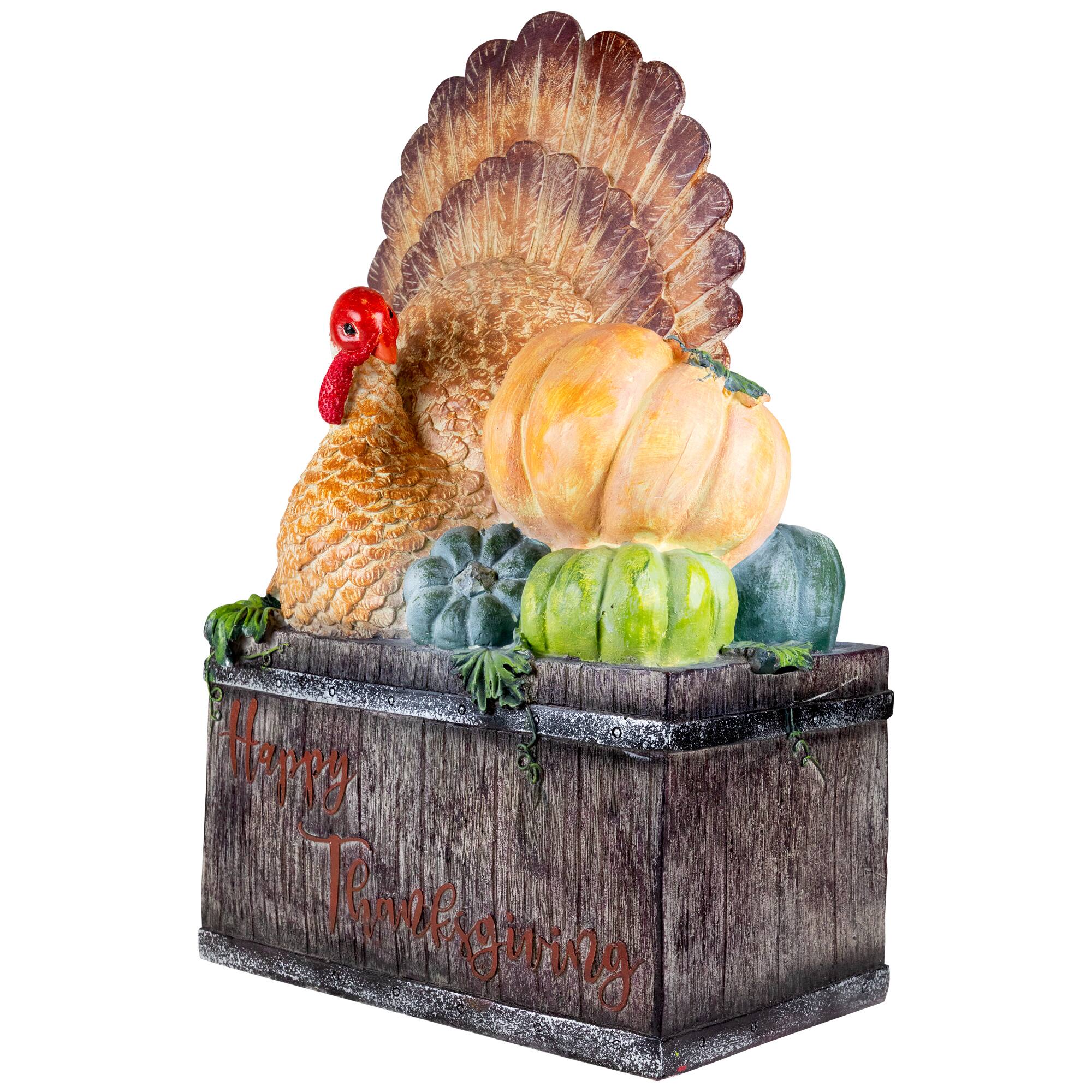 20" Turkey & Pumpkins Happy Thanksgiving Decoration