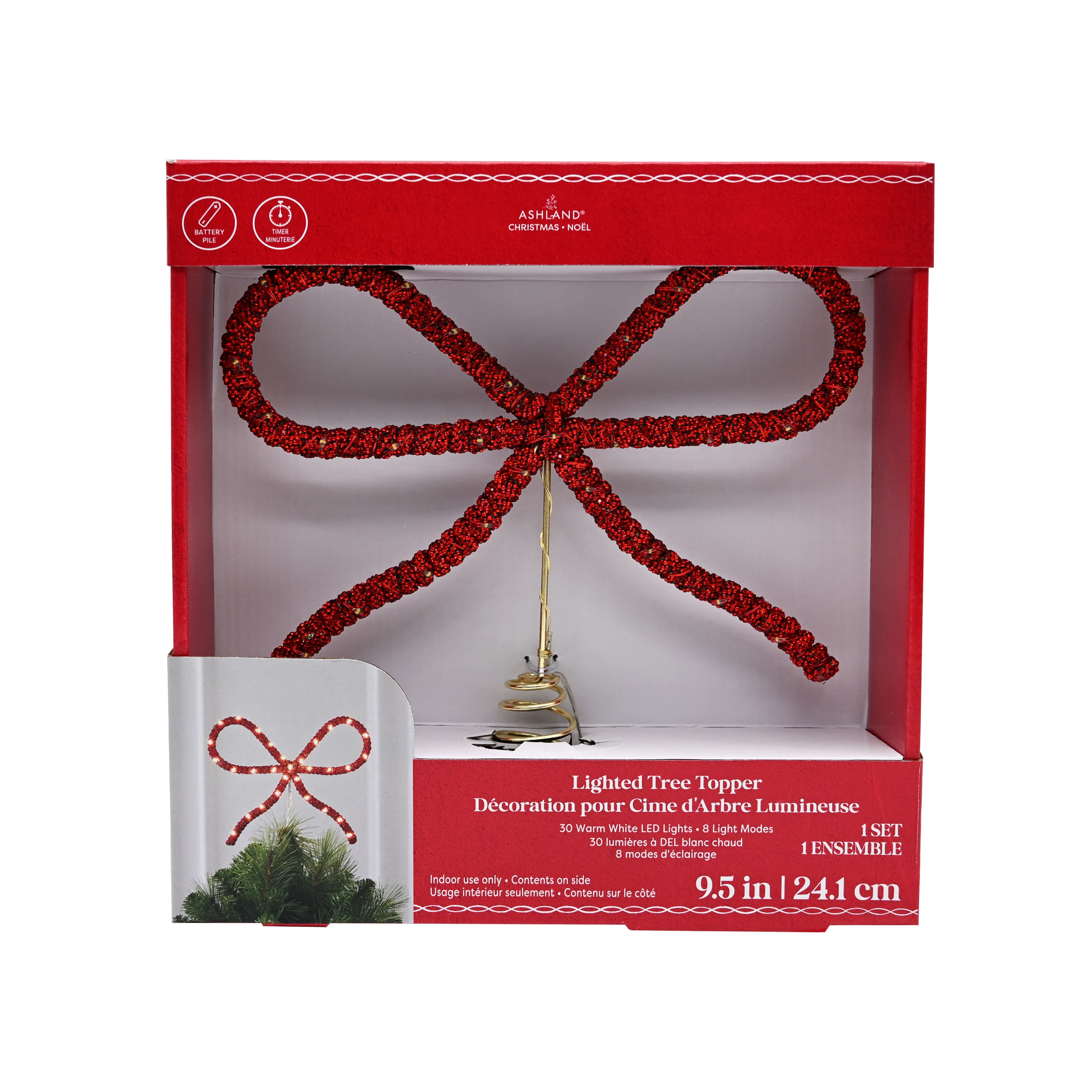 9.5&#x22; Red Rhinestone Bow Lighted Tree Topper by Ashland&#xAE;