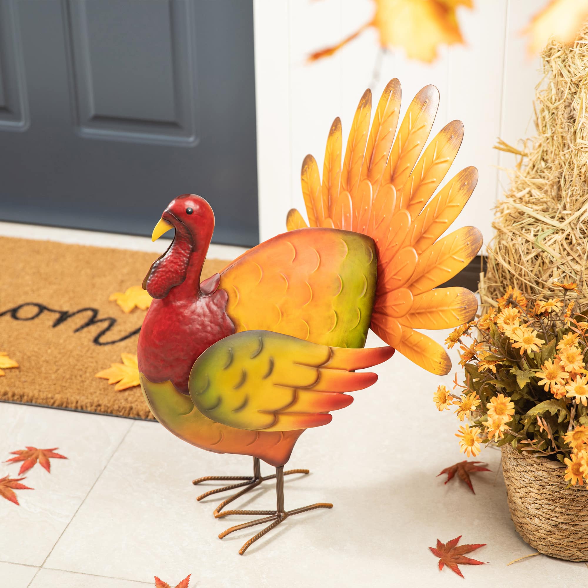 Glitzhome&#xAE; 21.5&#x22; Thanksgiving Metal Turkey Porch D&#xE9;cor