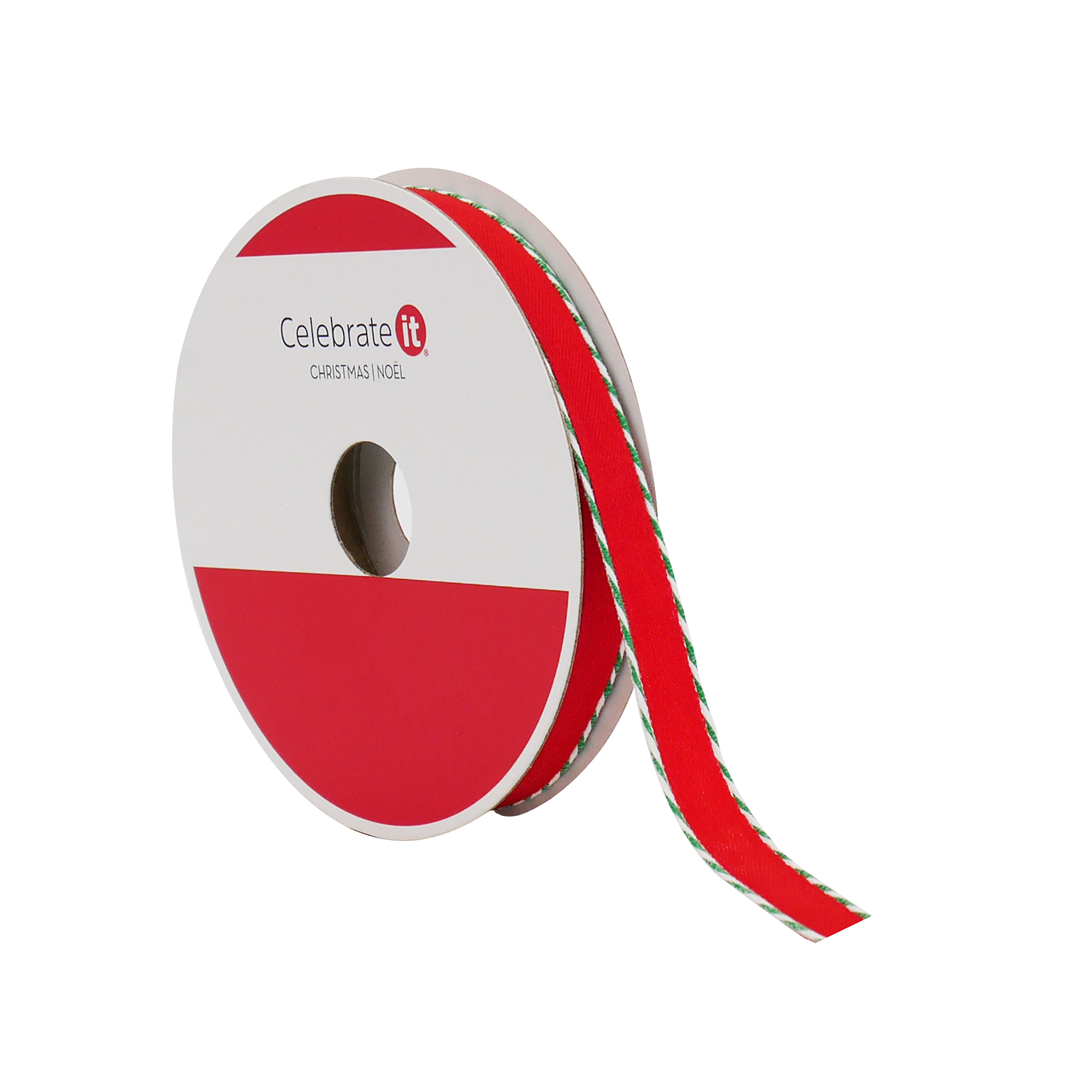3/8&#x22; x 30ft. Red with Green Twist Edge Ribbon by Celebrate It&#xAE;