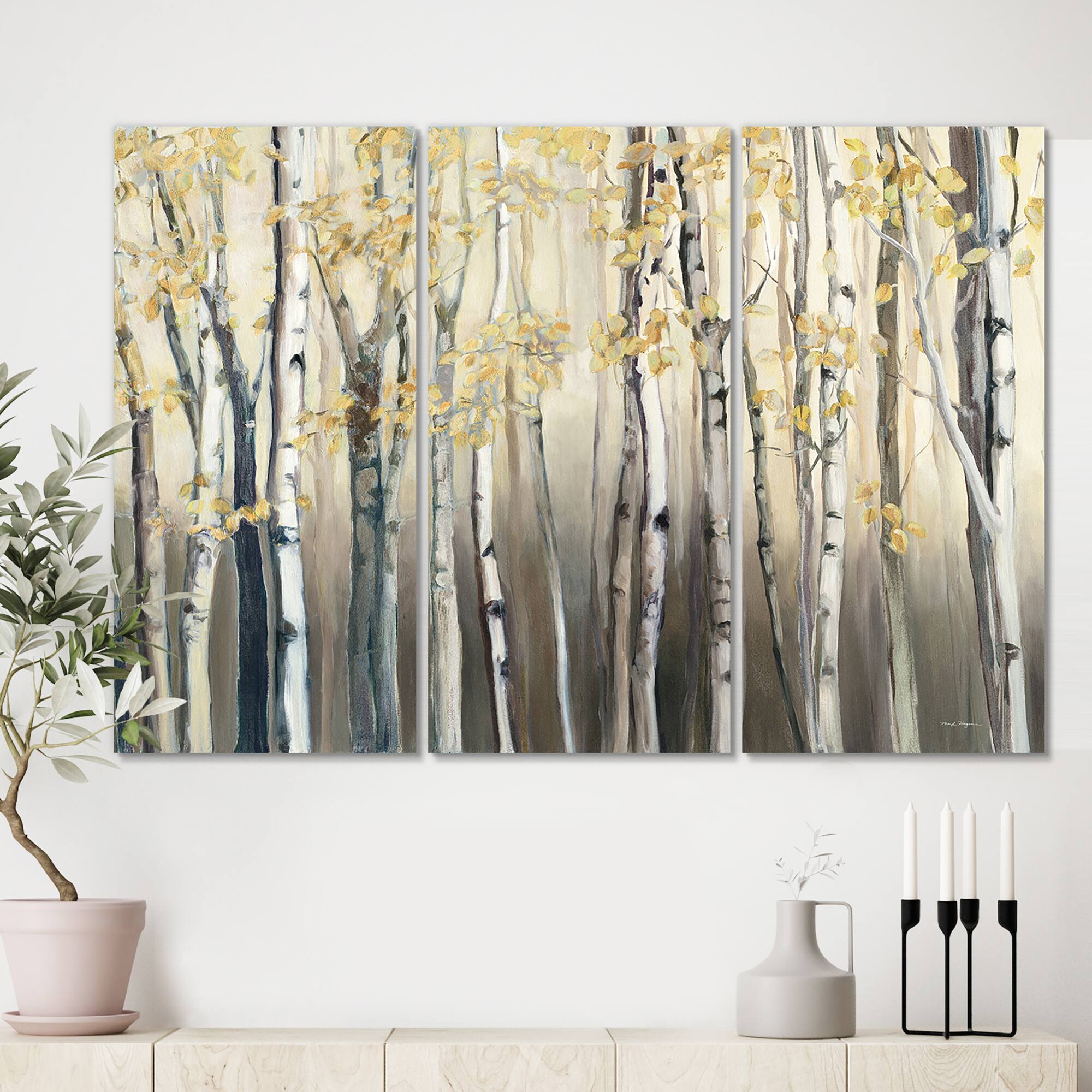 Designart - Golden Birch Forest I - Landscapes Premium Canvas Wall Art
