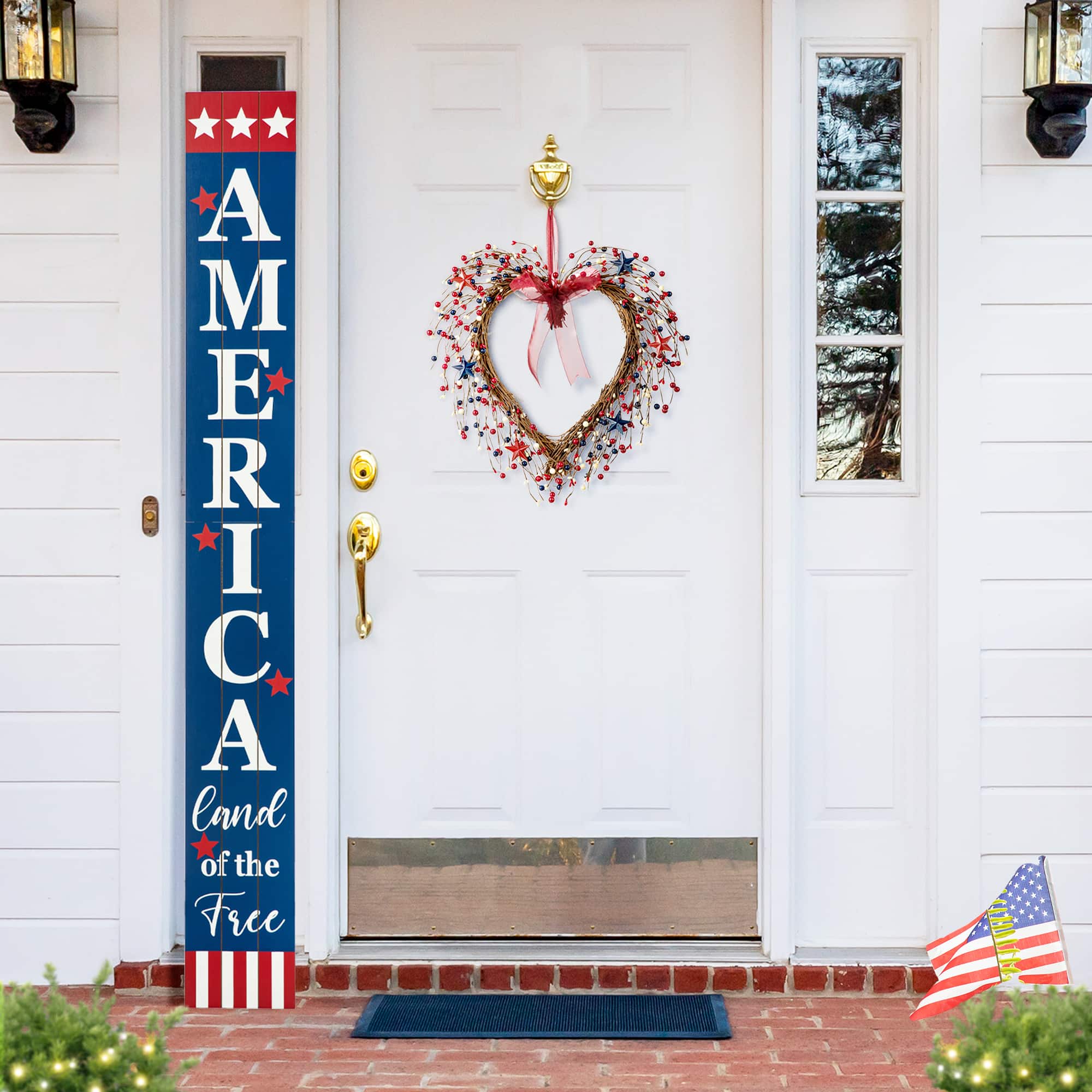 Glitzhome® 17" Patriotic American Berry Heart Wreath